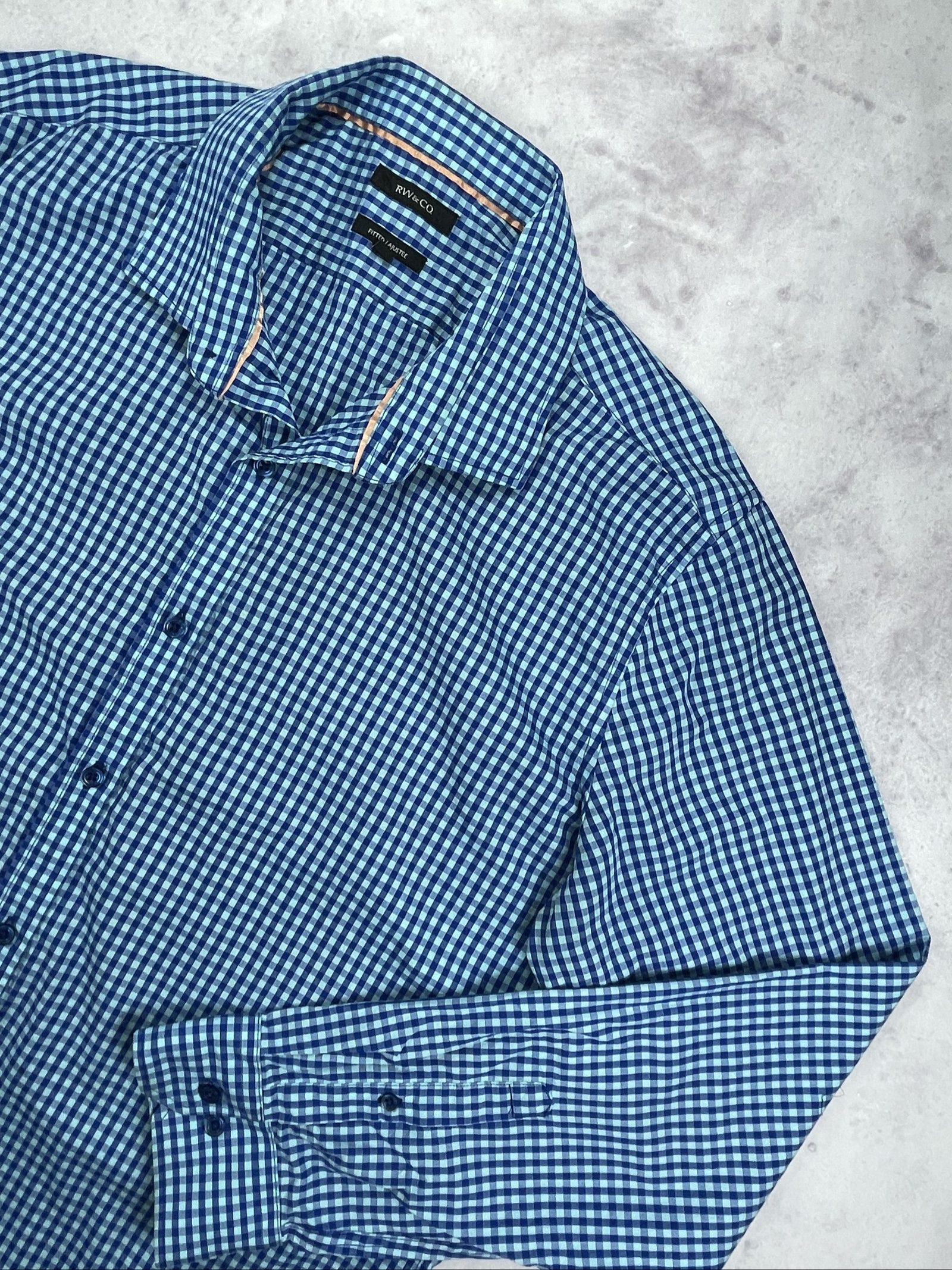 RW&CO 90s vintage boxy cropped Blue Checked Men's Shirt Medium Cotton image 2
