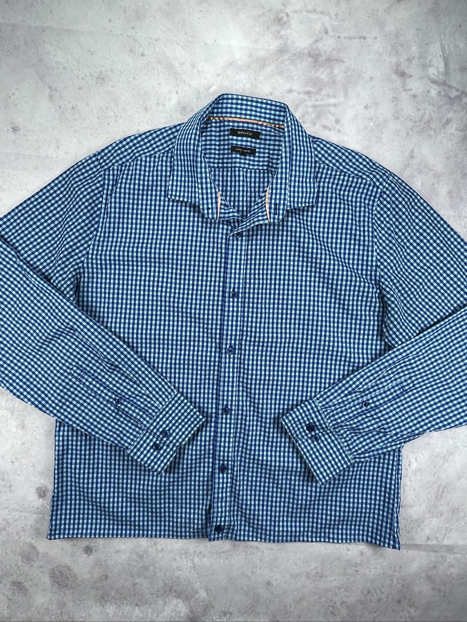 RW&CO 90s vintage boxy cropped Blue Checked Men's Shirt Medium Cotton image 5