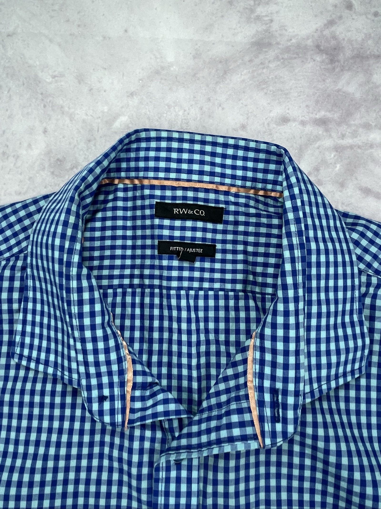 RW&CO 90s vintage boxy cropped Blue Checked Men's Shirt Medium Cotton image 6