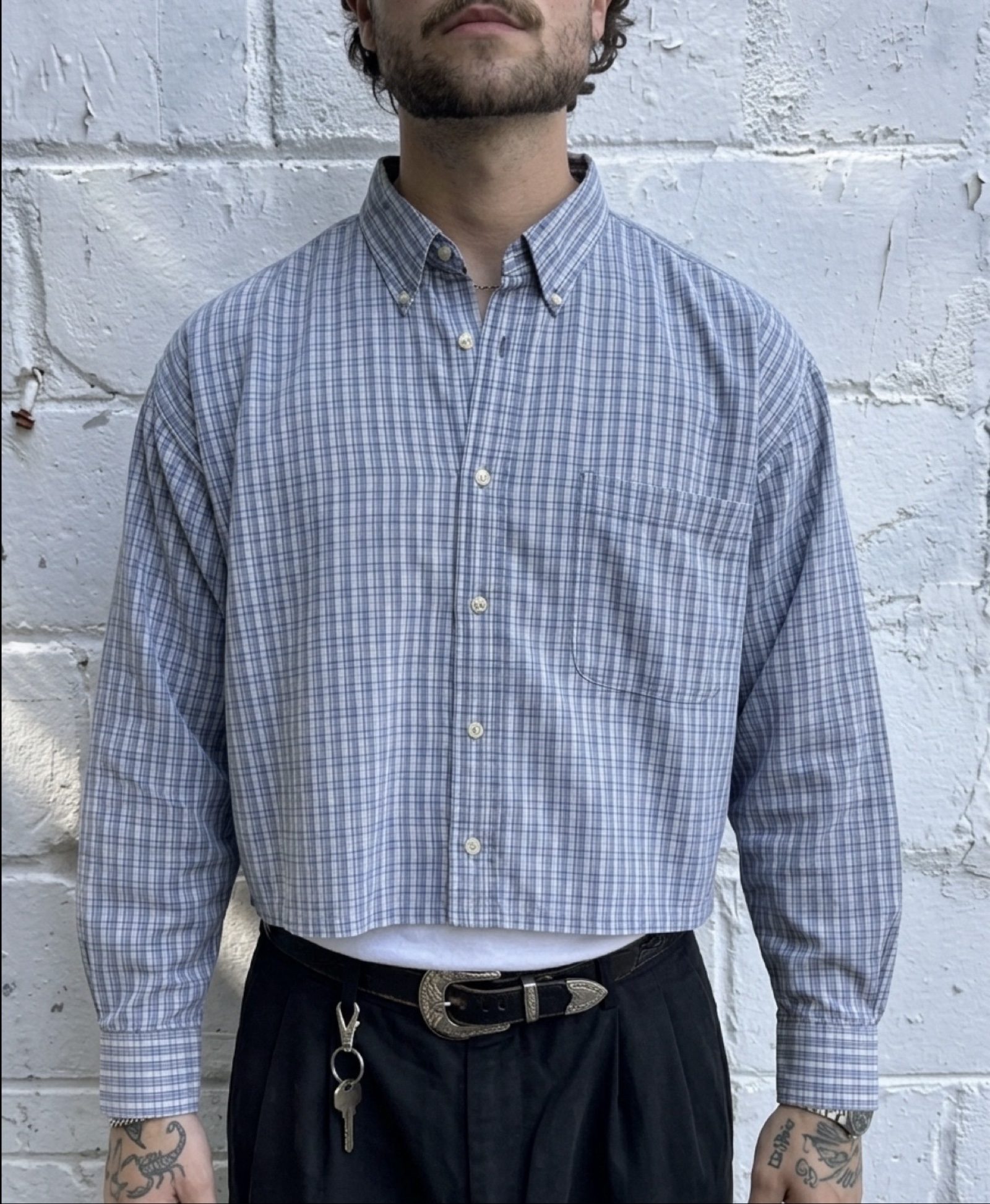 Kirkland Blue & White Check Cotton Shirt Large Men
