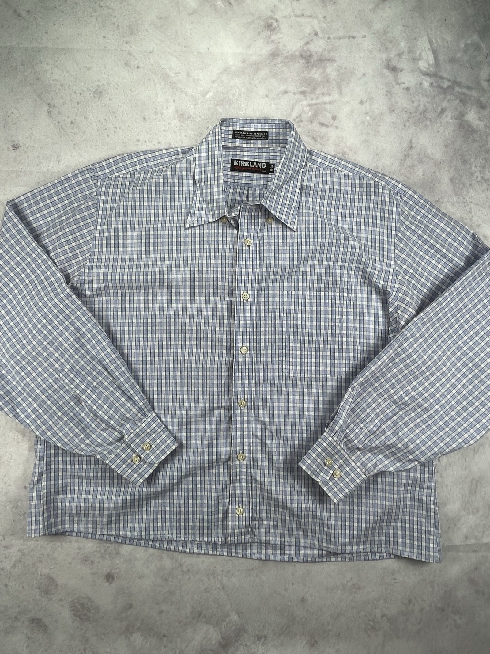 Kirkland Blue & White Check Cotton Shirt Large Men image 3
