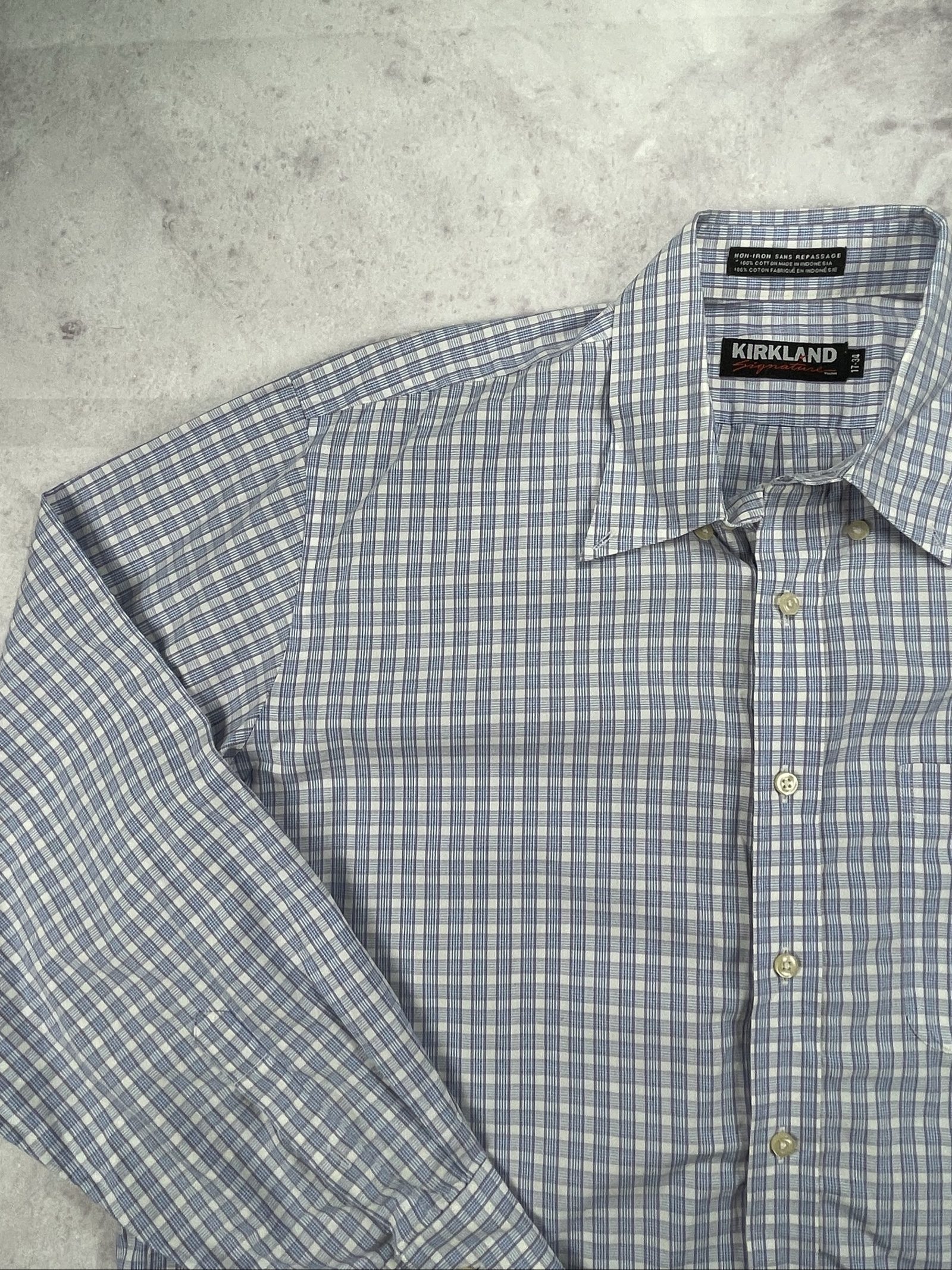 Kirkland Blue & White Check Cotton Shirt Large Men image 4
