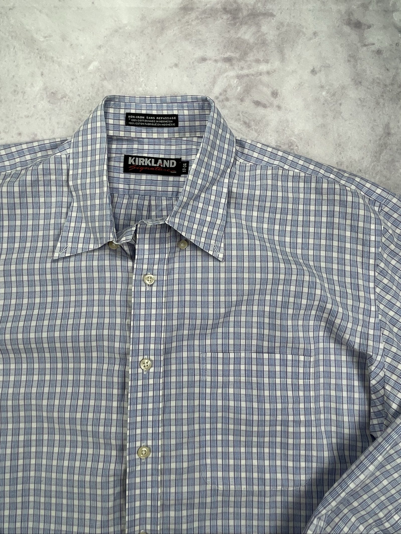 Kirkland Blue & White Check Cotton Shirt Large Men image 5