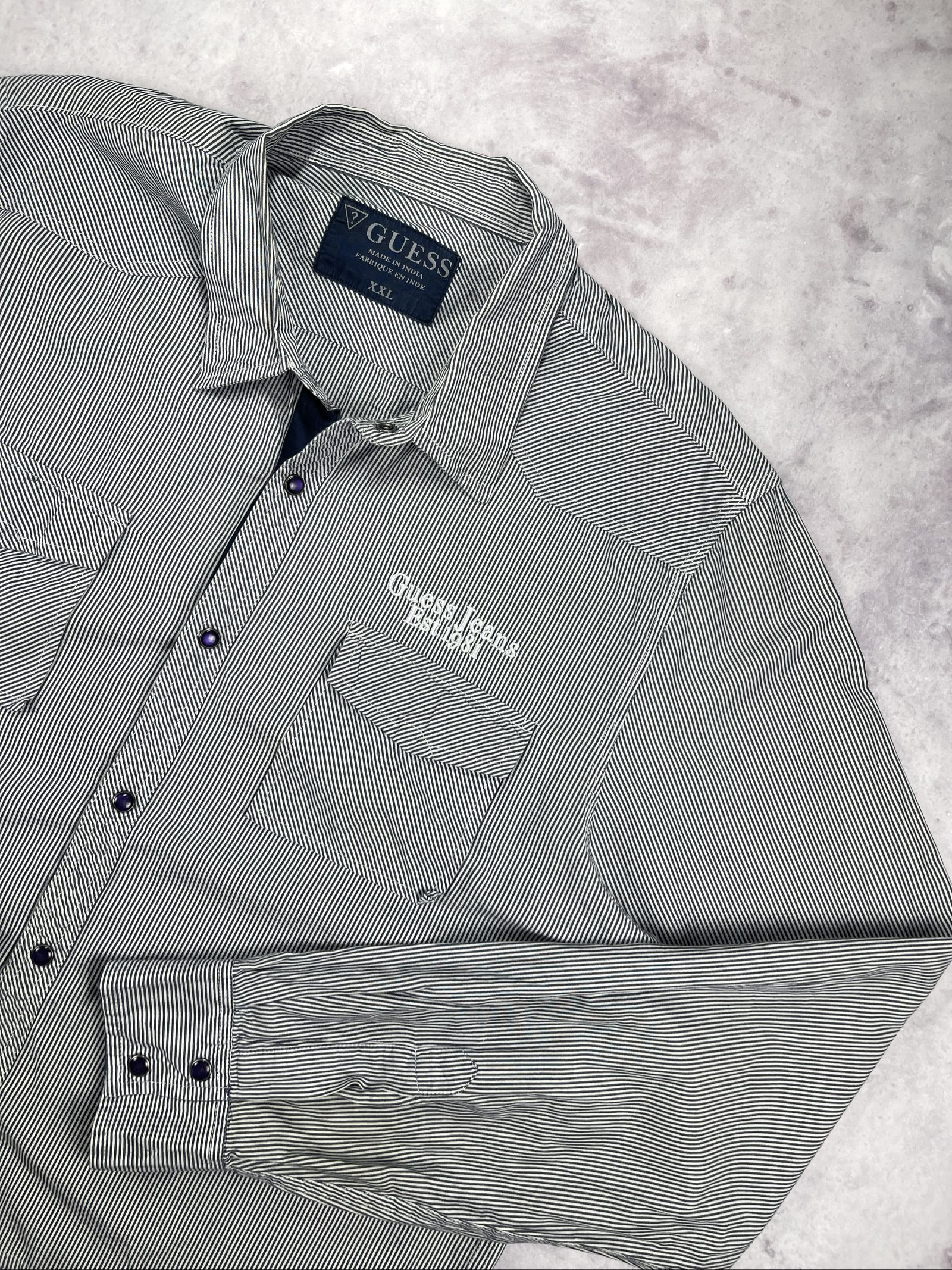 Guess Men Black & White Striped Button Shirt XXL image 2