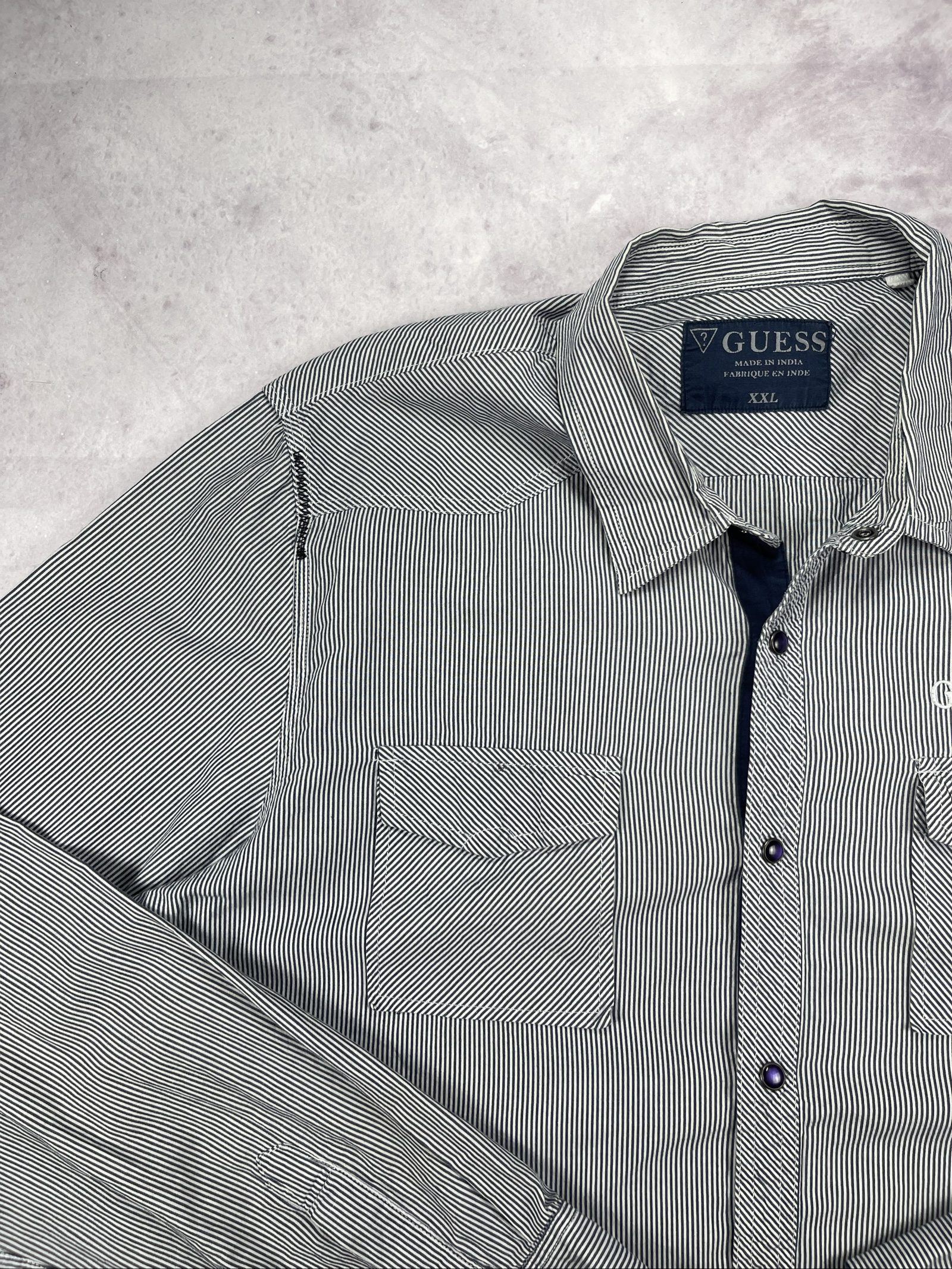 Guess Men Black & White Striped Button Shirt XXL image 3