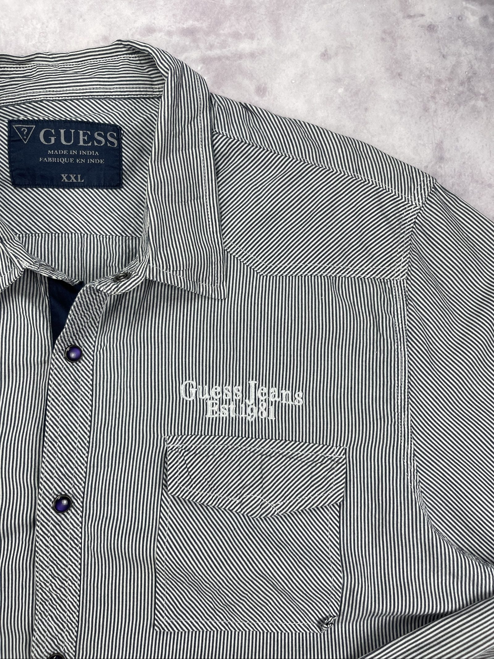 Guess Men Black & White Striped Button Shirt XXL image 4
