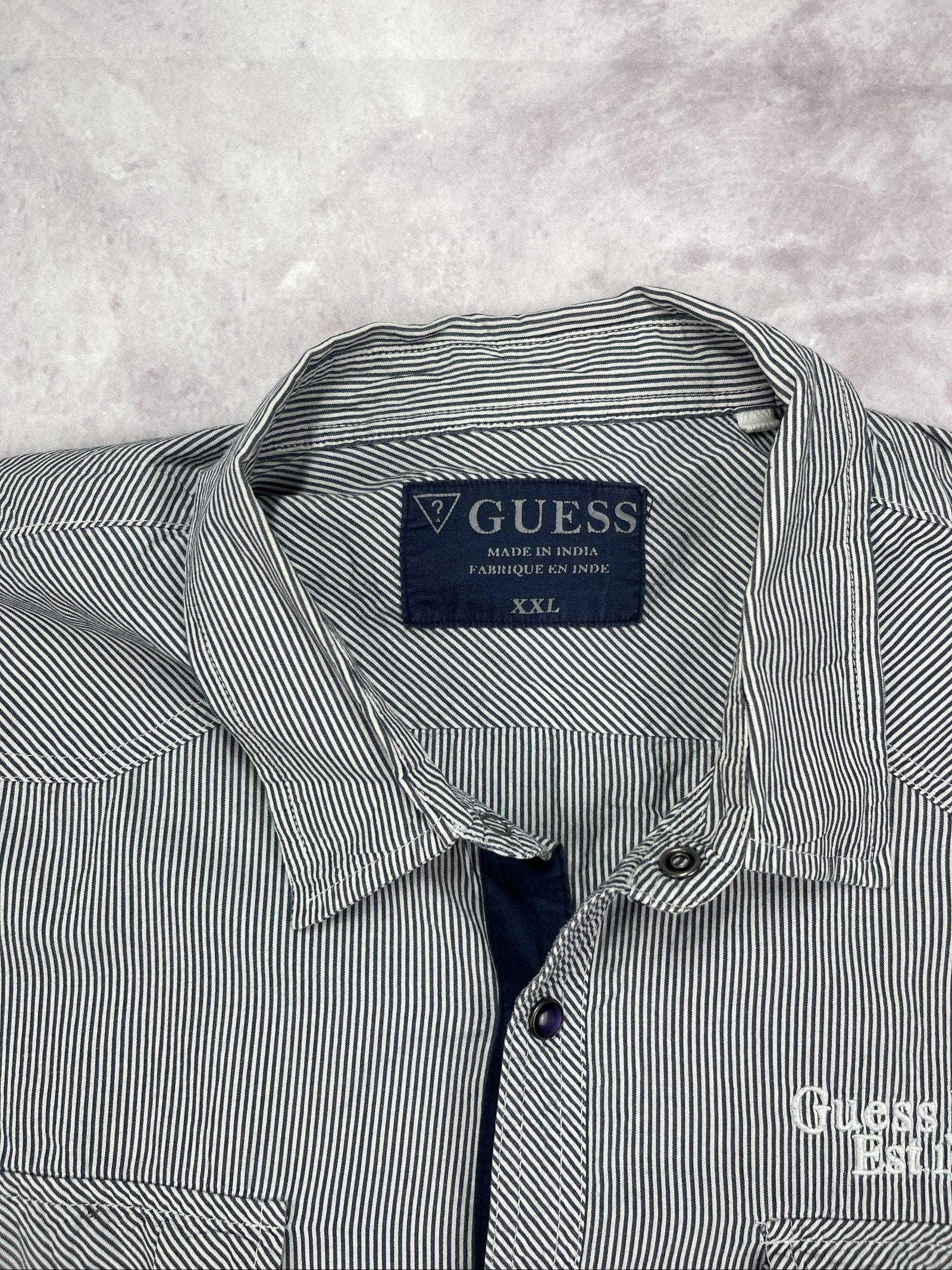 Guess Men Black & White Striped Button Shirt XXL image 5