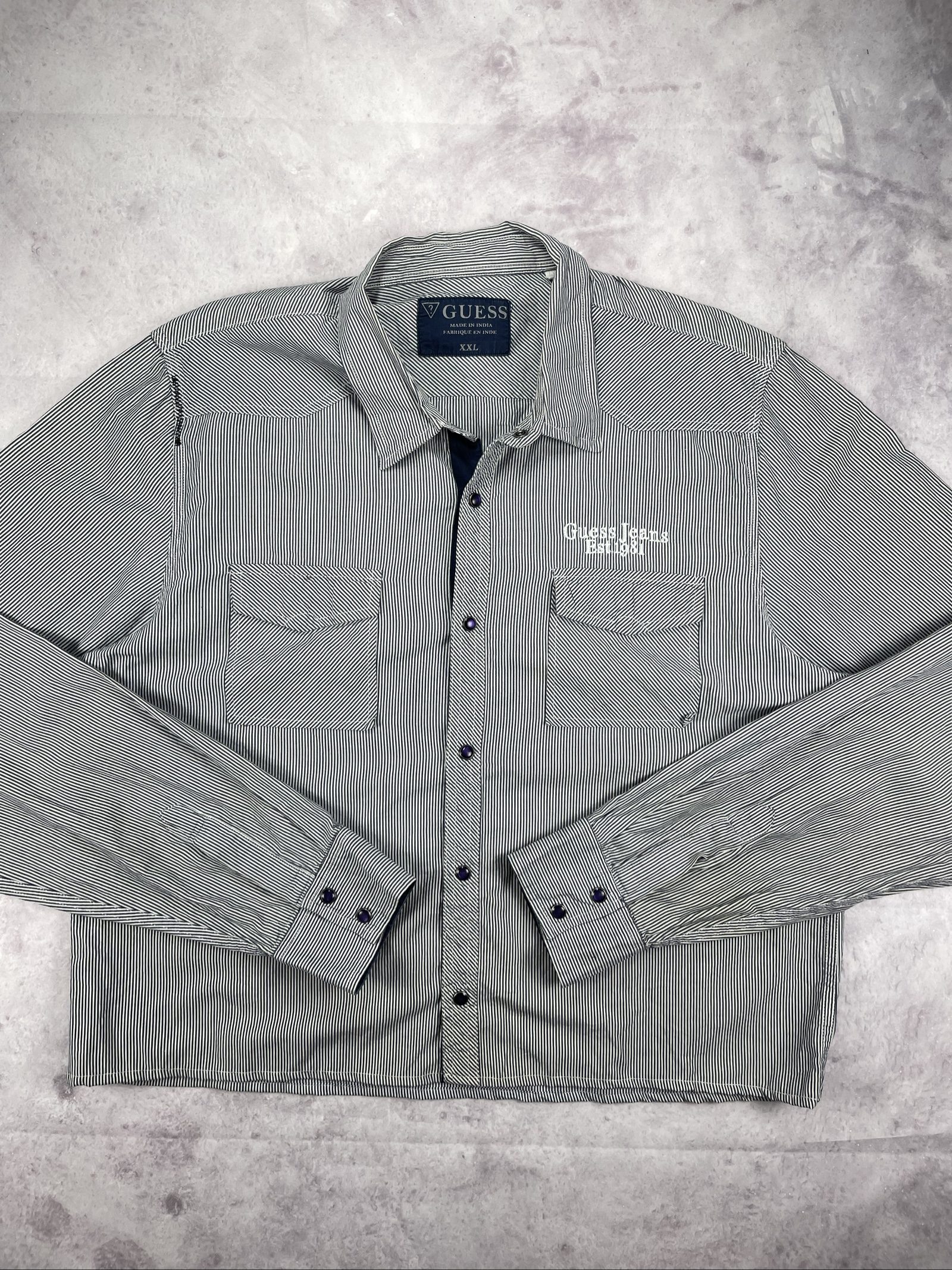 Guess Men Black & White Striped Button Shirt XXL image 6