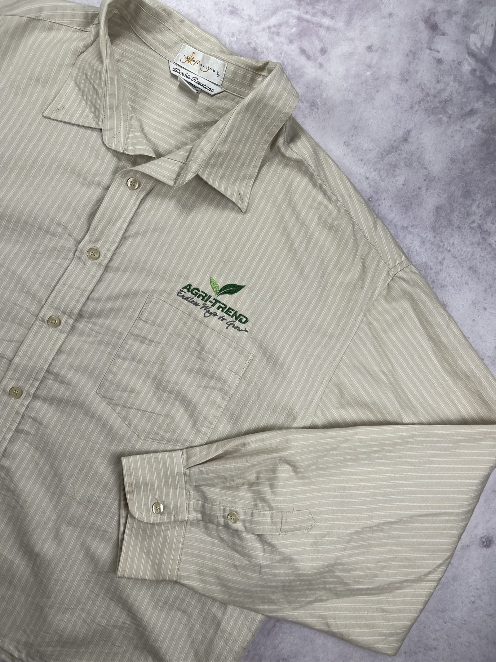 Malione Beige Striped Embroidered Logo Shirt Large image 2