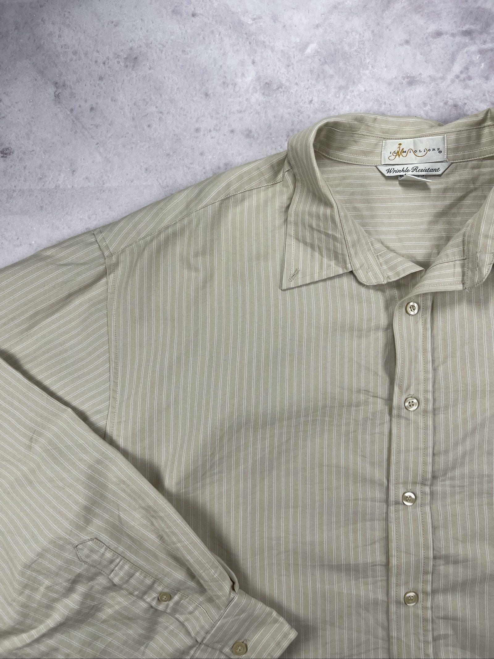 Malione Beige Striped Embroidered Logo Shirt Large image 3