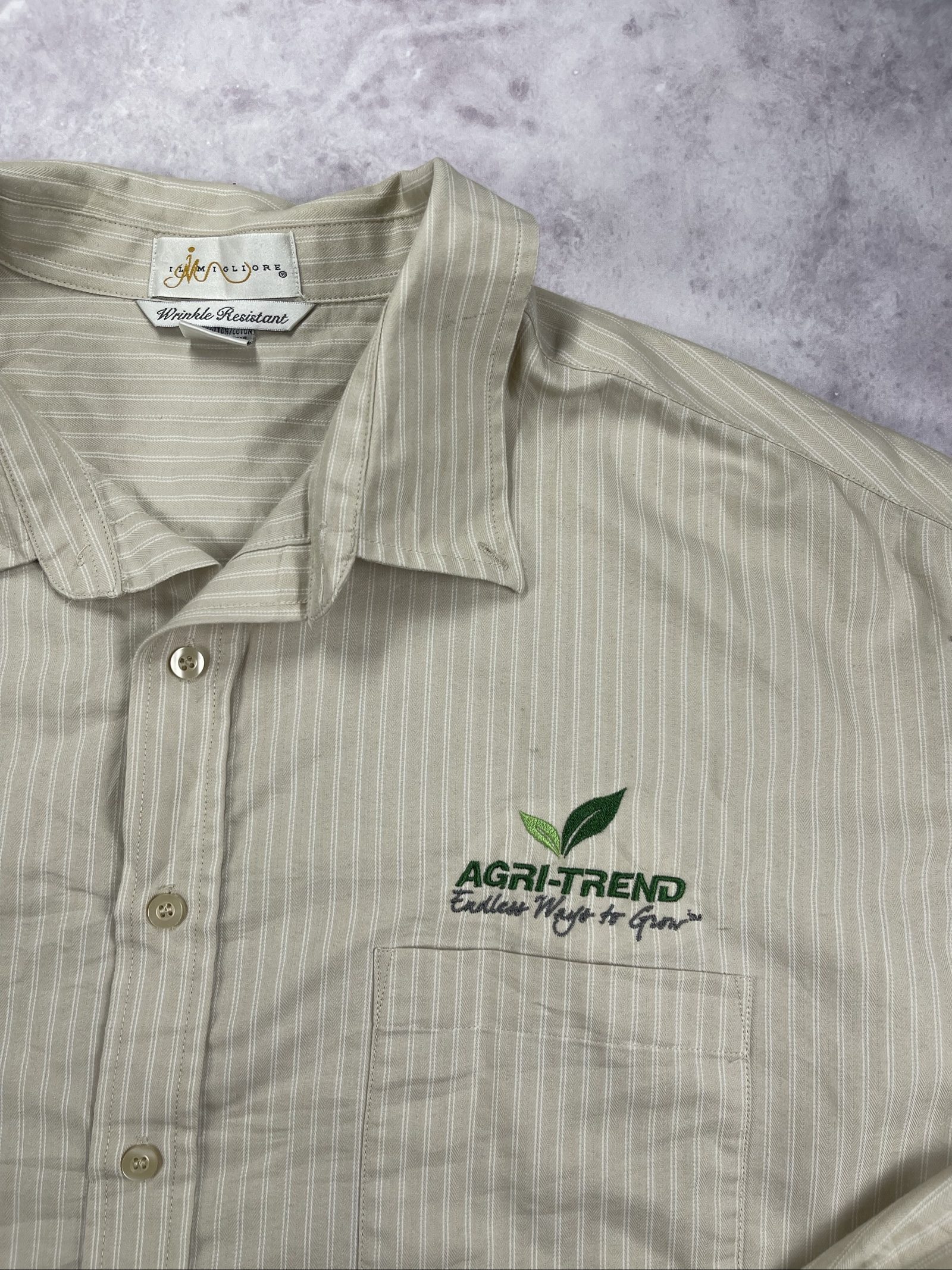 Malione Beige Striped Embroidered Logo Shirt Large image 4