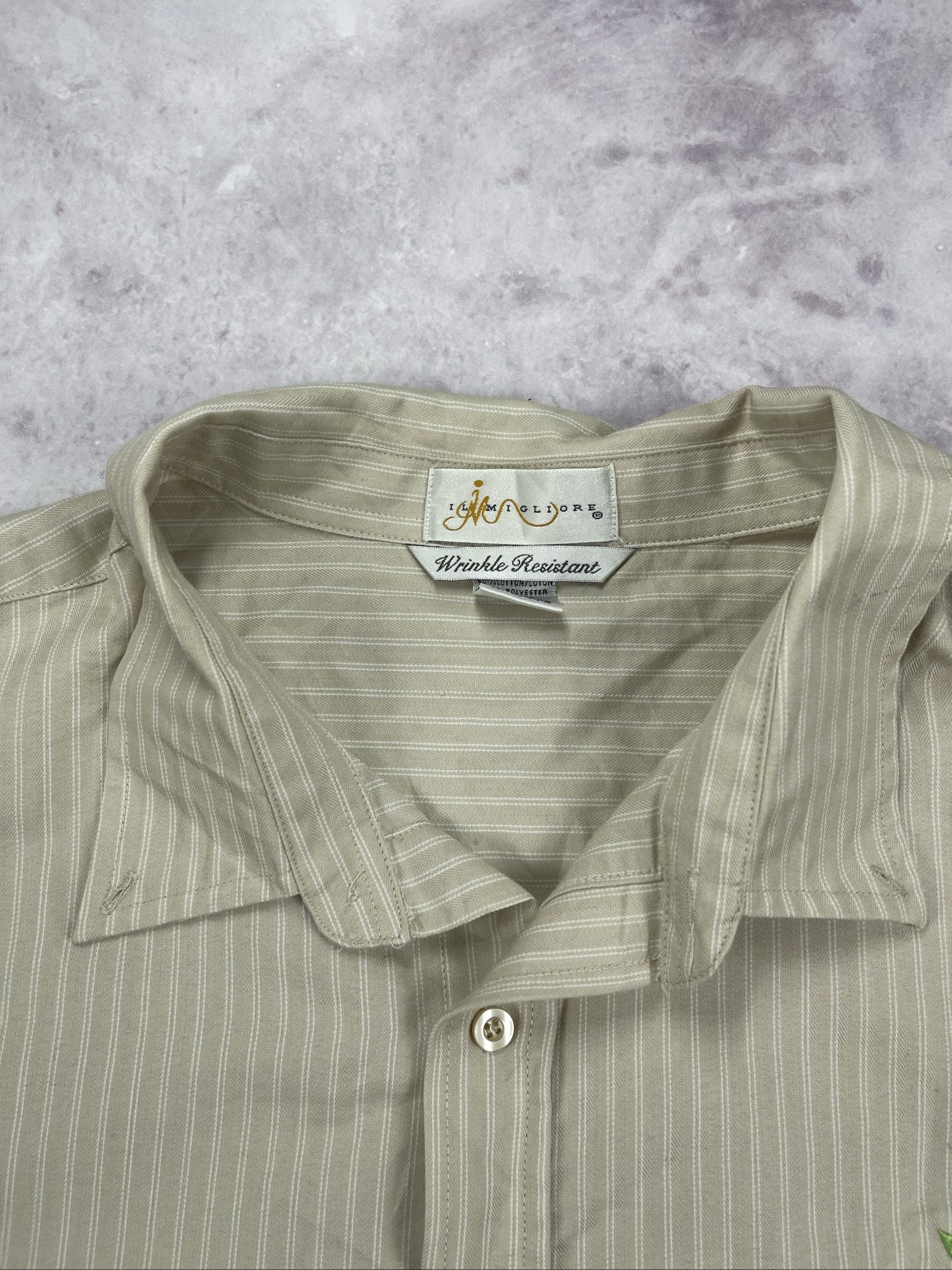 Malione Beige Striped Embroidered Logo Shirt Large image 6