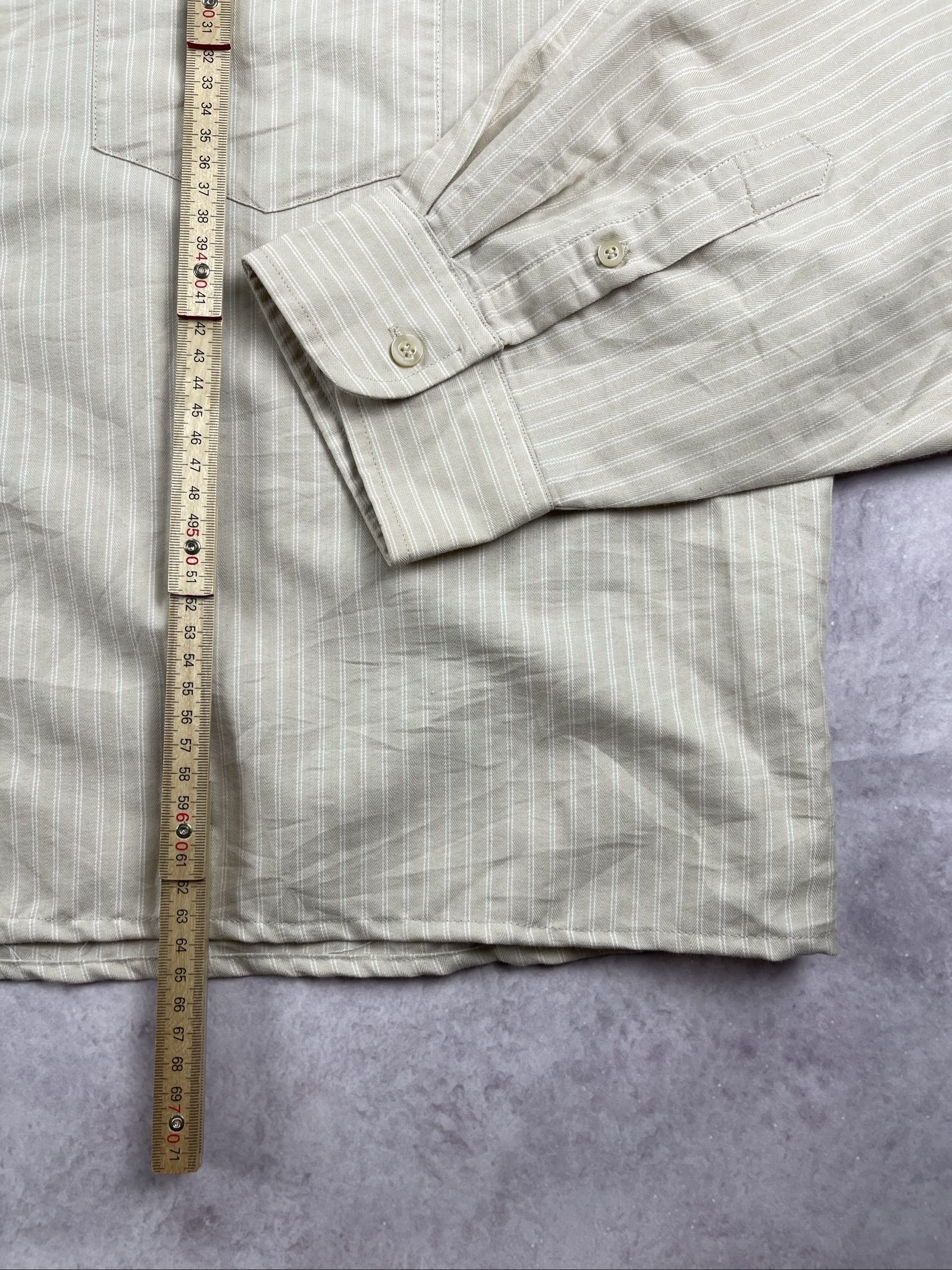 Malione Beige Striped Embroidered Logo Shirt Large image 8
