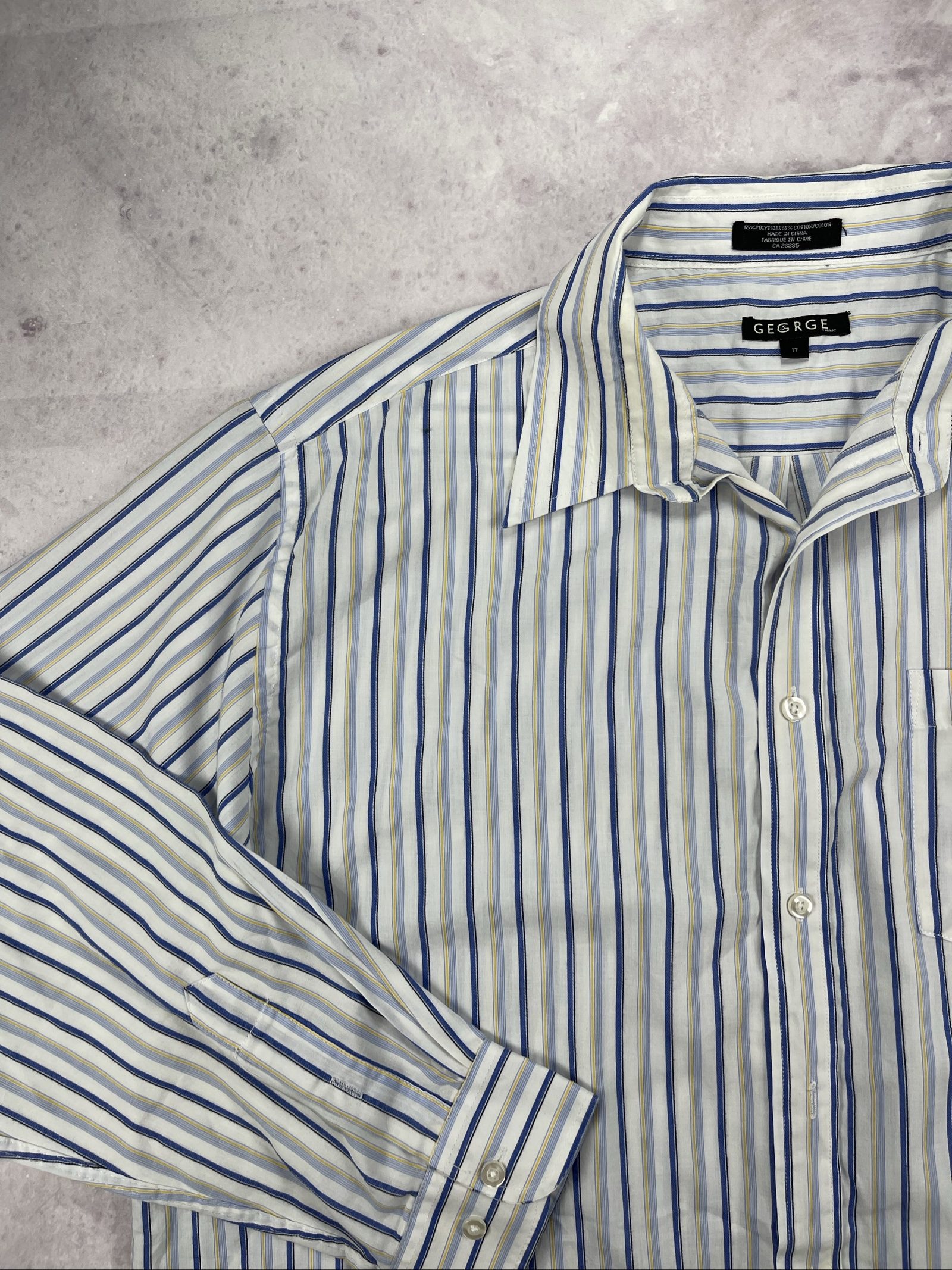 George White, Blue & Beige Striped Button-Up Shirt Large image 3