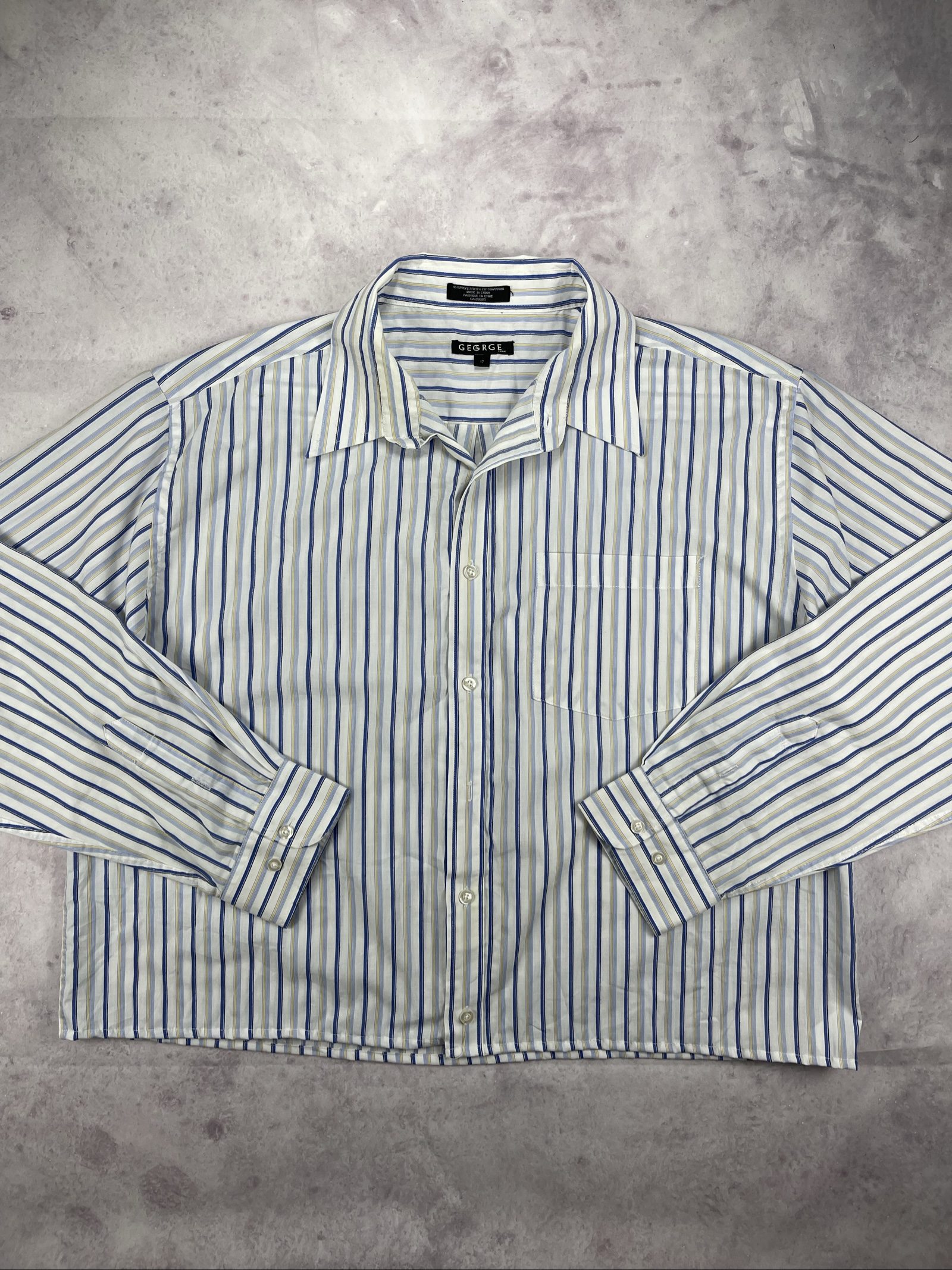 George White, Blue & Beige Striped Button-Up Shirt Large image 4