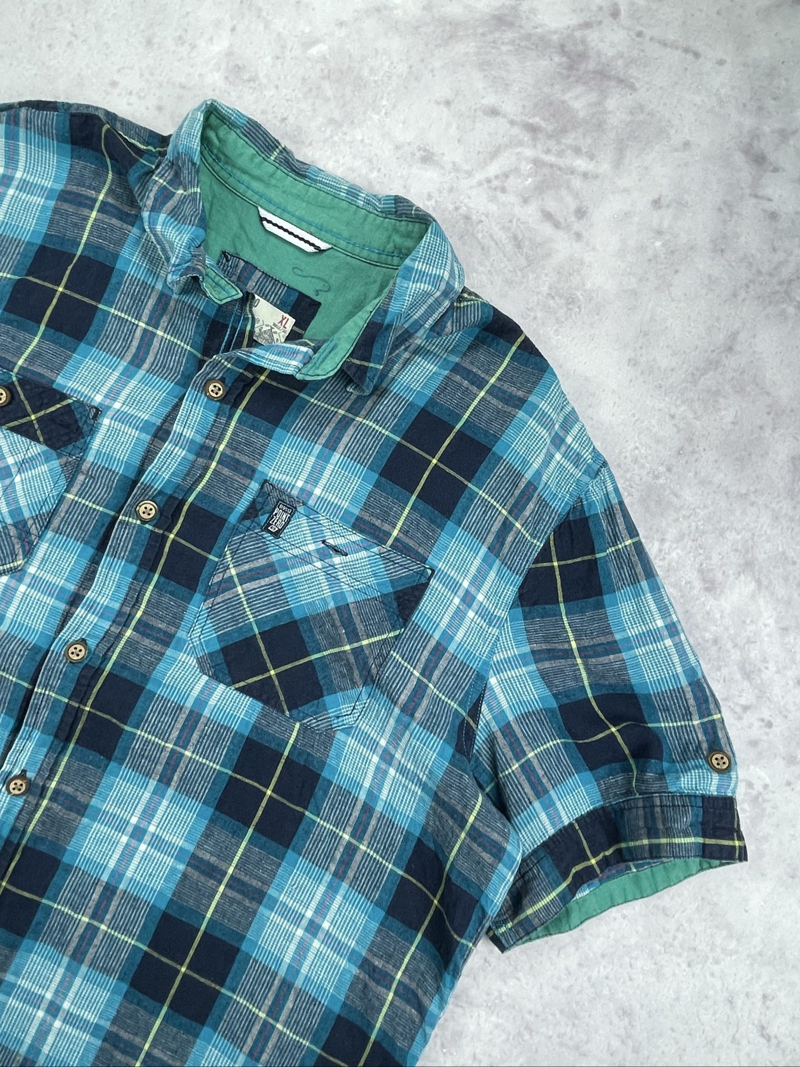 Diesel Men Blue Check Short Sleeve Shirt XL Cotton image 2