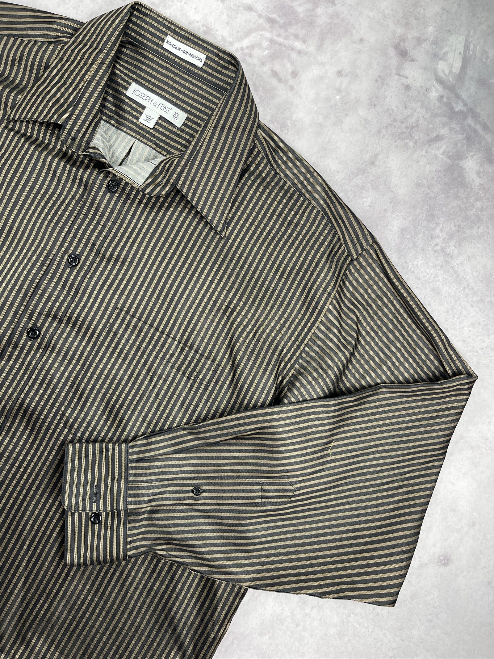 Joseph & Feiss Men's Black & Brown Stripe Non Iron Shirt XL image 2