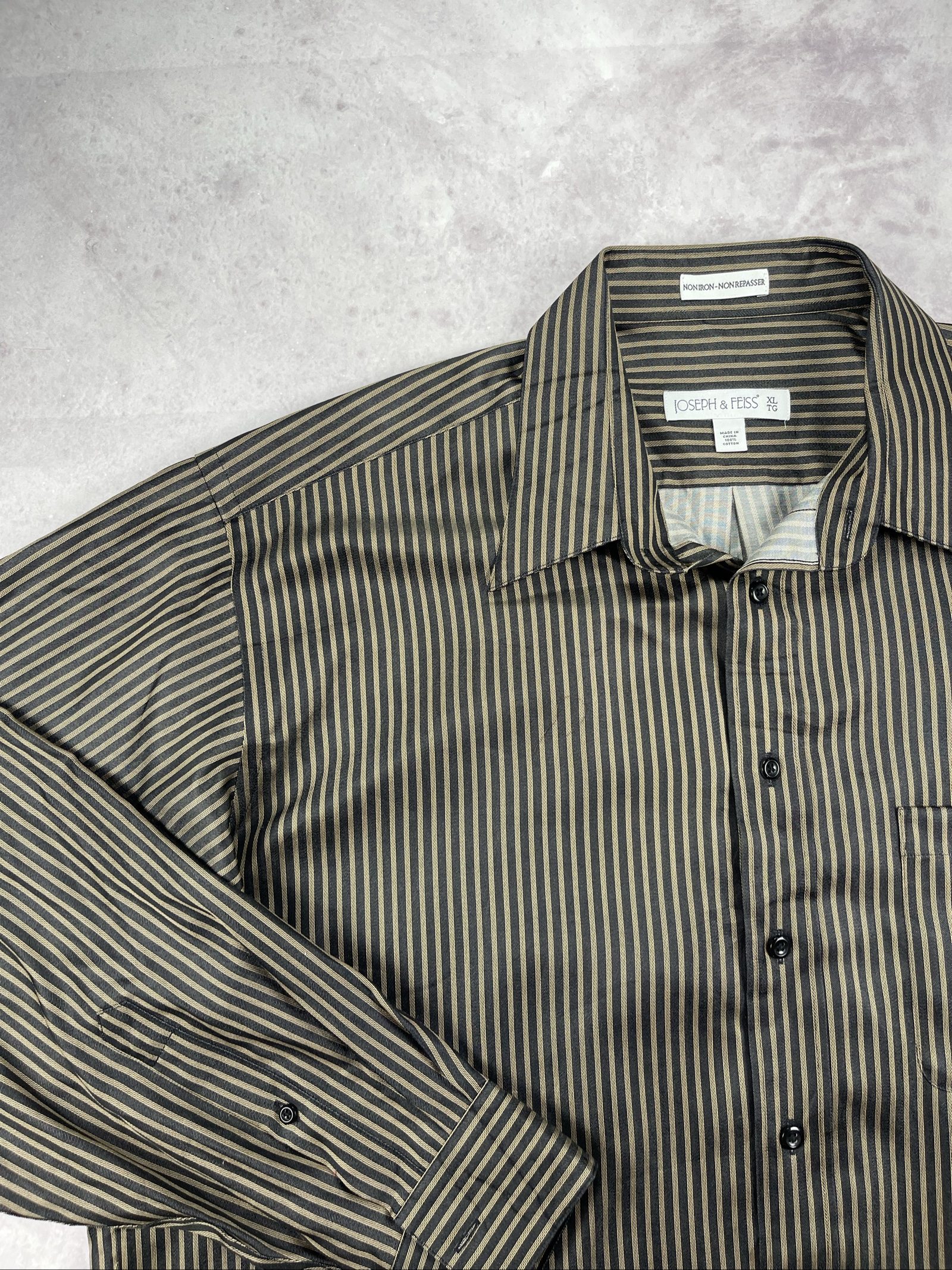 Joseph & Feiss Men's Black & Brown Stripe Non Iron Shirt XL image 3
