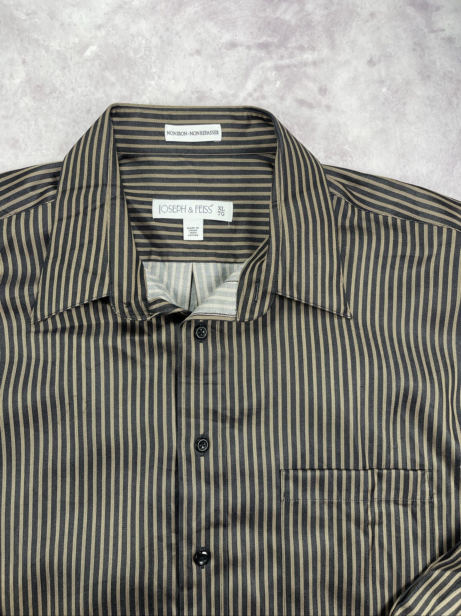 Joseph & Feiss Men's Black & Brown Stripe Non Iron Shirt XL image 4