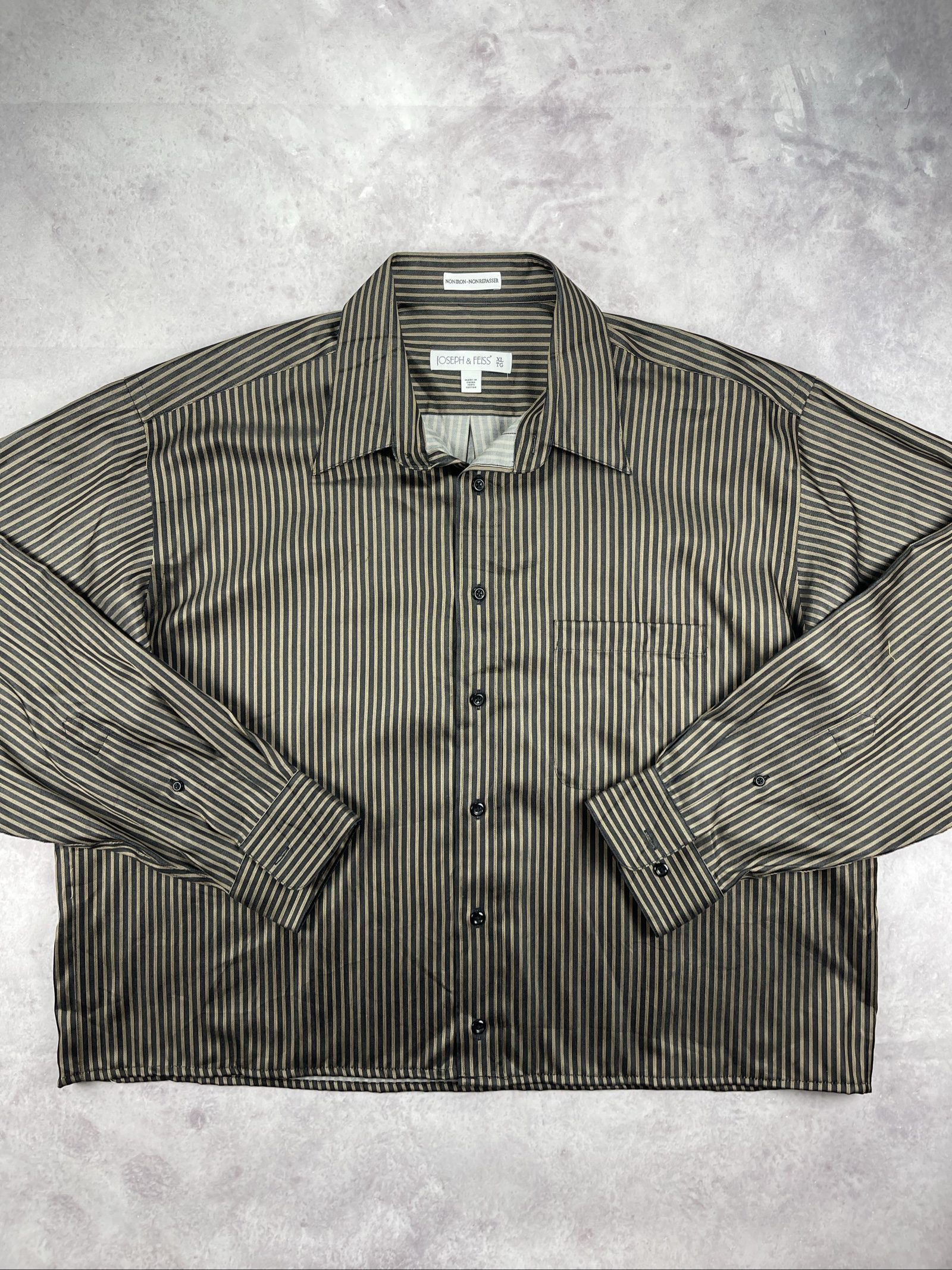 Joseph & Feiss Men's Black & Brown Stripe Non Iron Shirt XL image 5