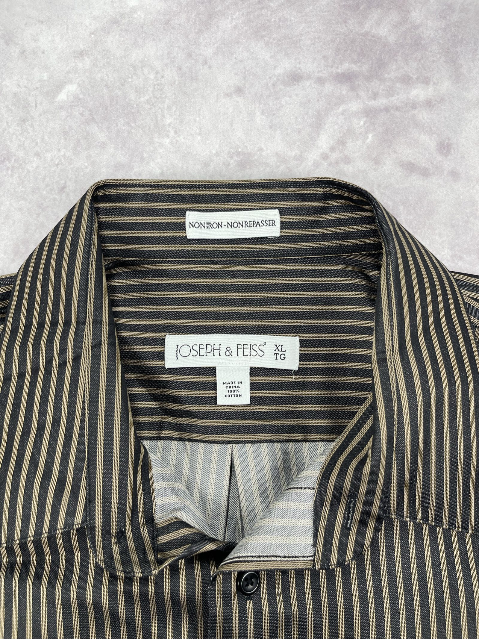 Joseph & Feiss Men's Black & Brown Stripe Non Iron Shirt XL image 6