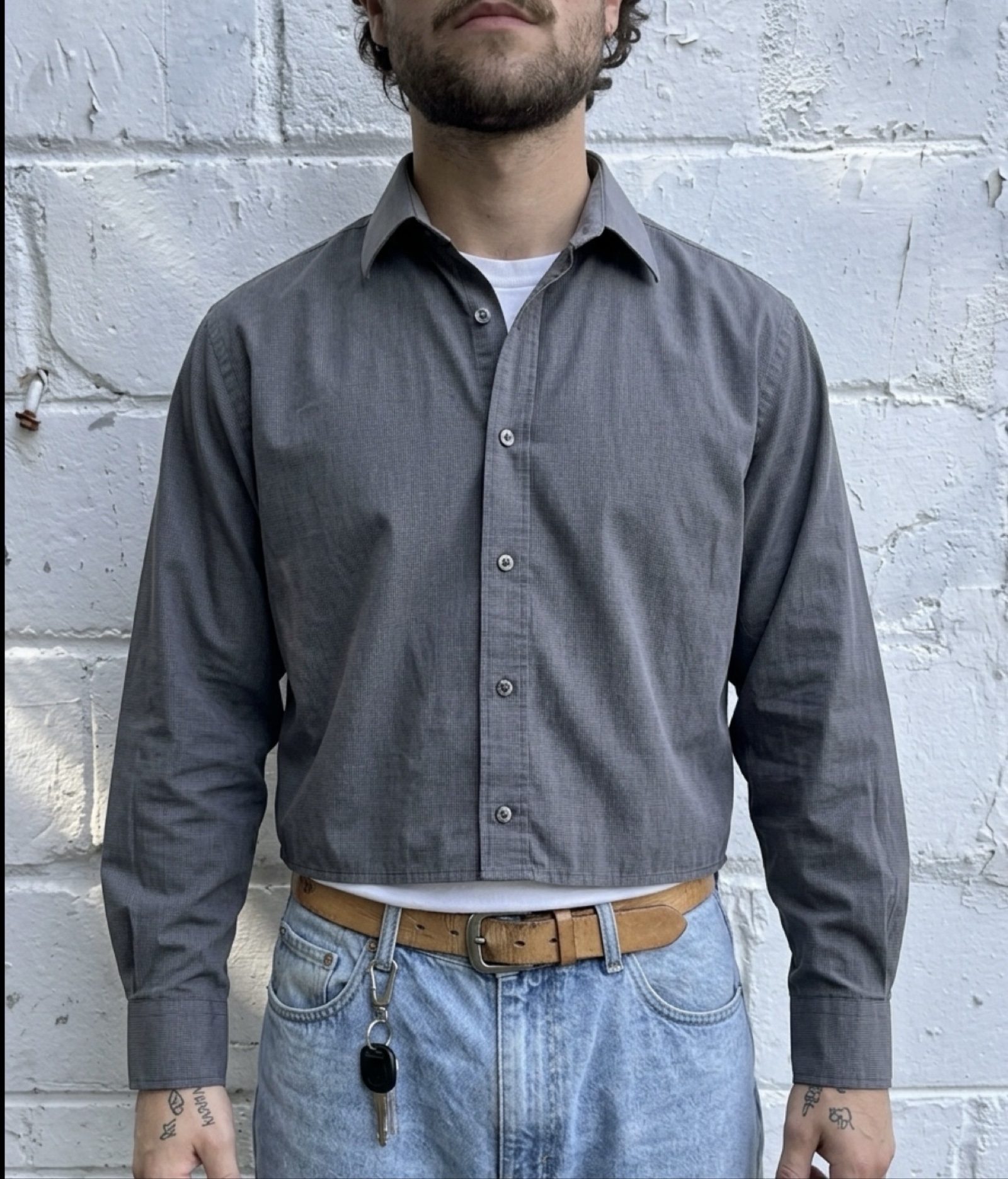 Calvin Klein Men's Grey Slim Fit Dress Shirt 17.5