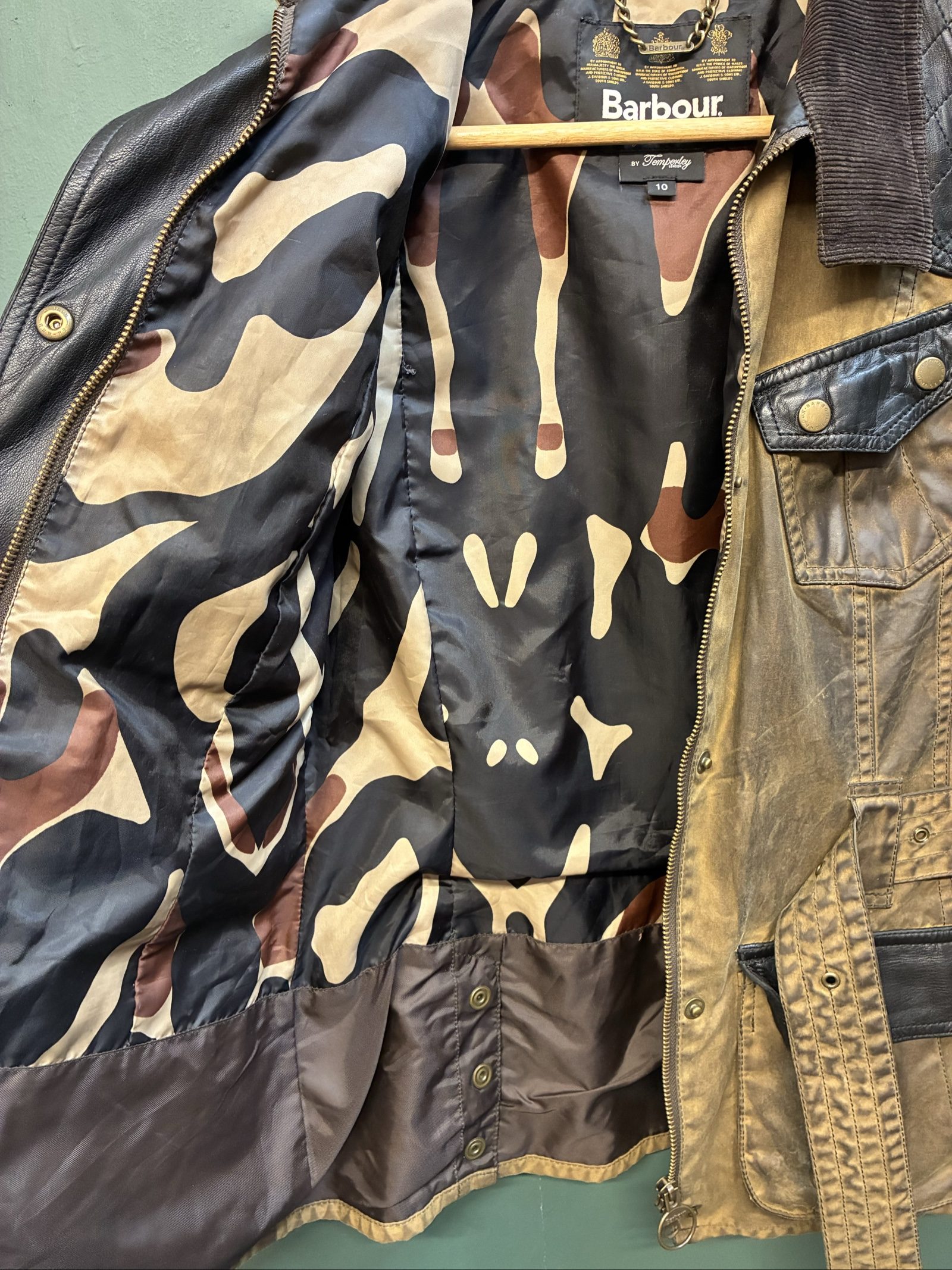 Barbour gold label X Temperley Brown & Black Waxed Cotton & Leather Jacket UK 10 image 8