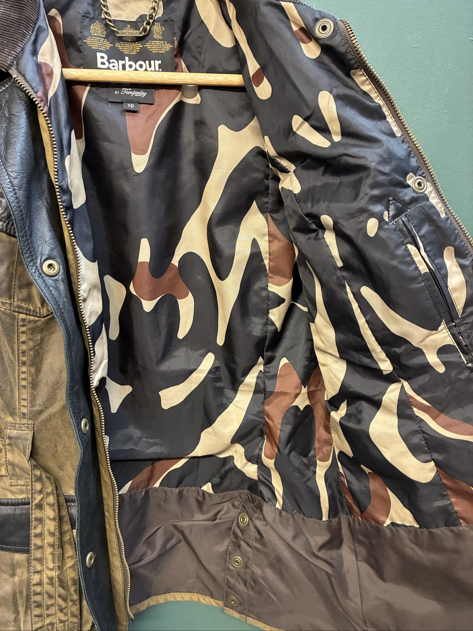 Barbour gold label X Temperley Brown & Black Waxed Cotton & Leather Jacket UK 10 image 9
