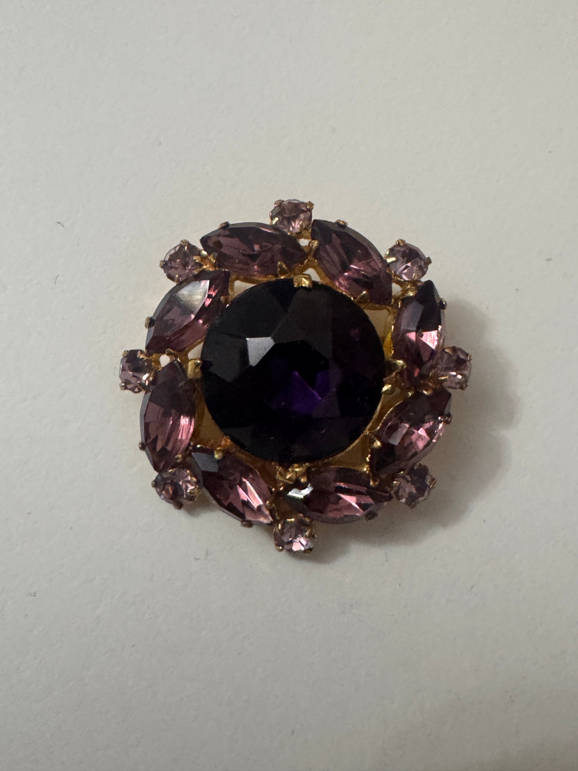 Purple & Pink Gemstone Round Brooch Vintage Style Jewel-Ja-7