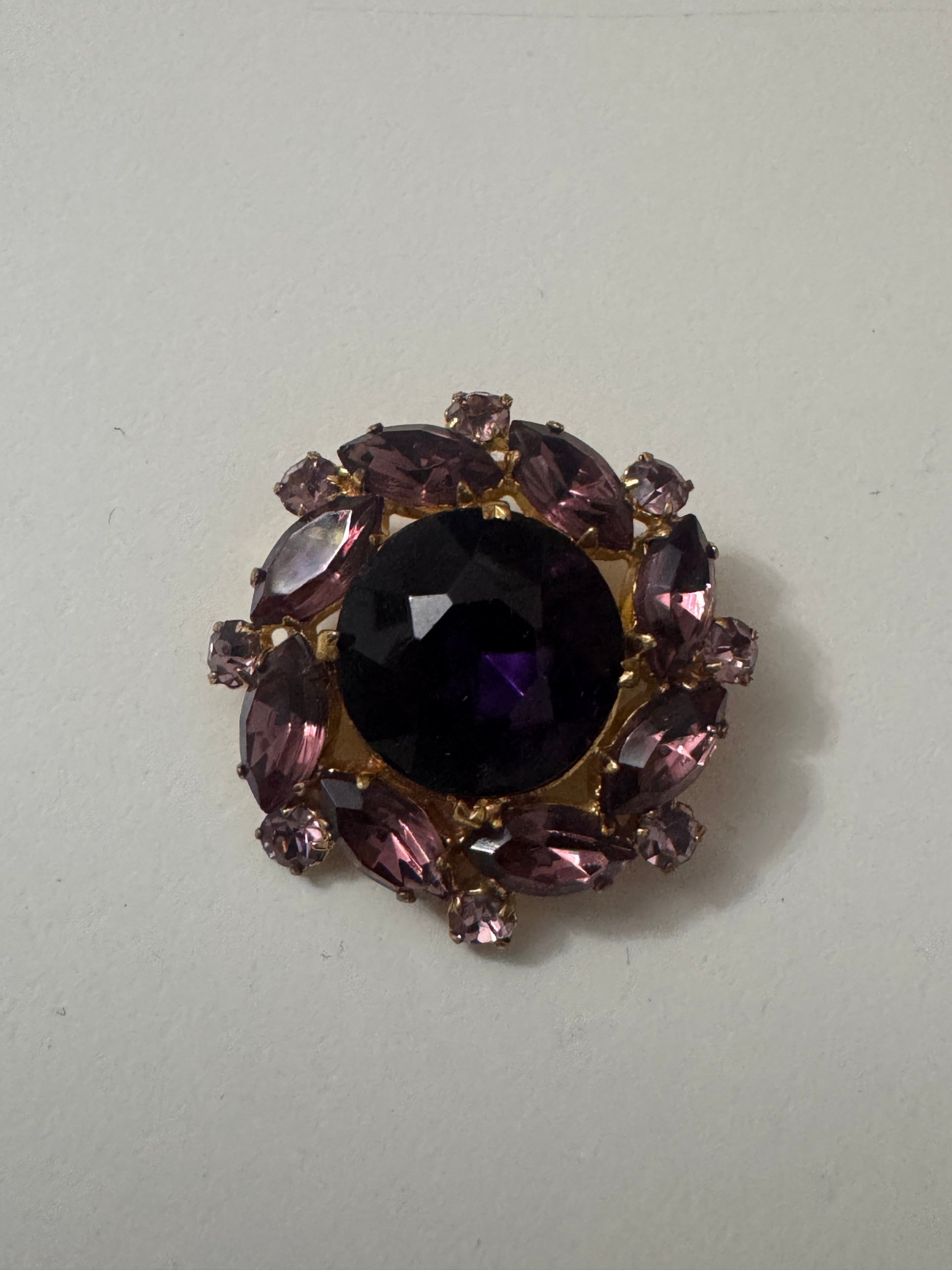 Purple & Pink Gemstone Round Brooch Vintage Style Jewel-Ja-7 image 2