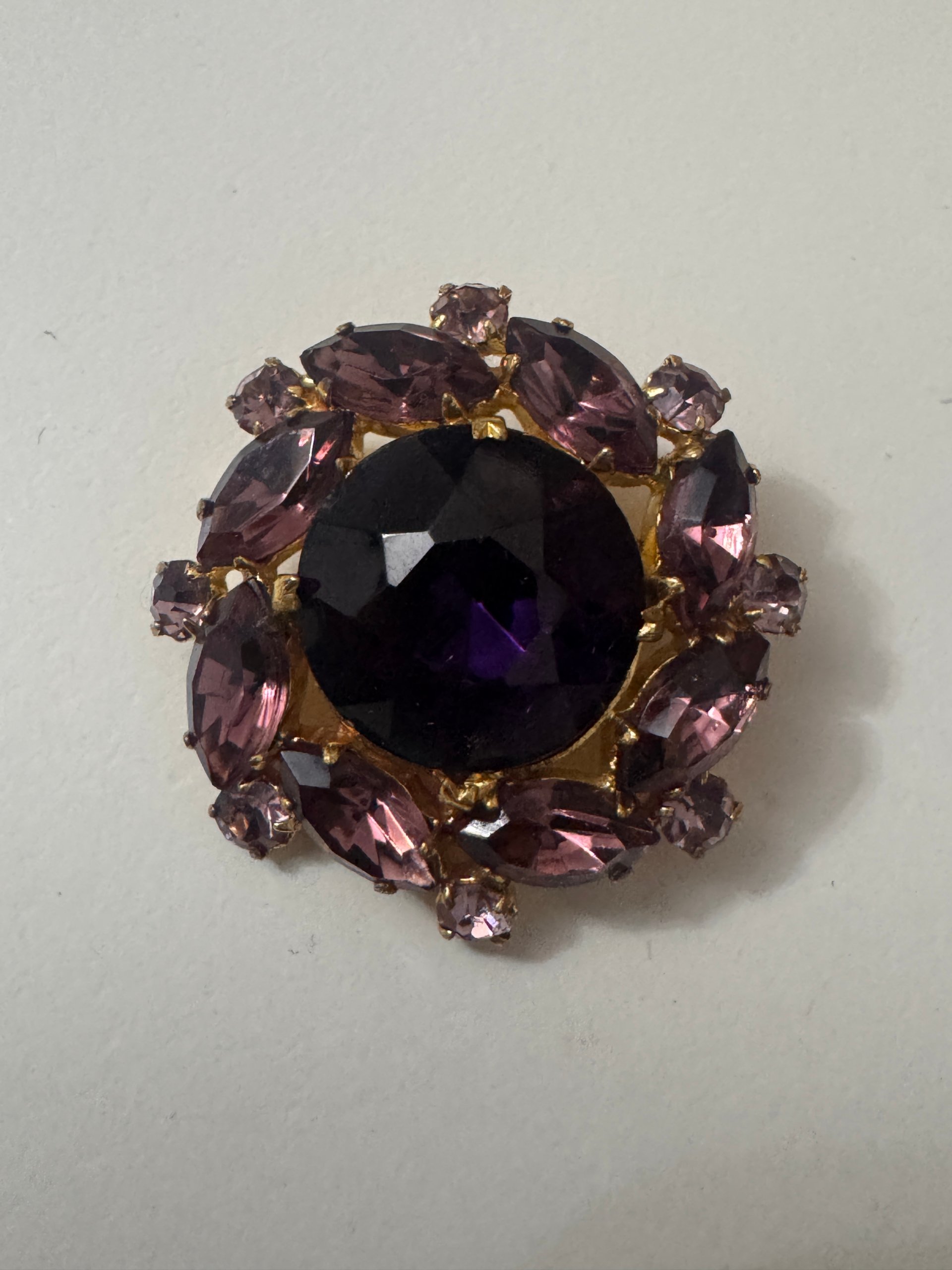Purple & Pink Gemstone Round Brooch Vintage Style Jewel-Ja-7 image 4