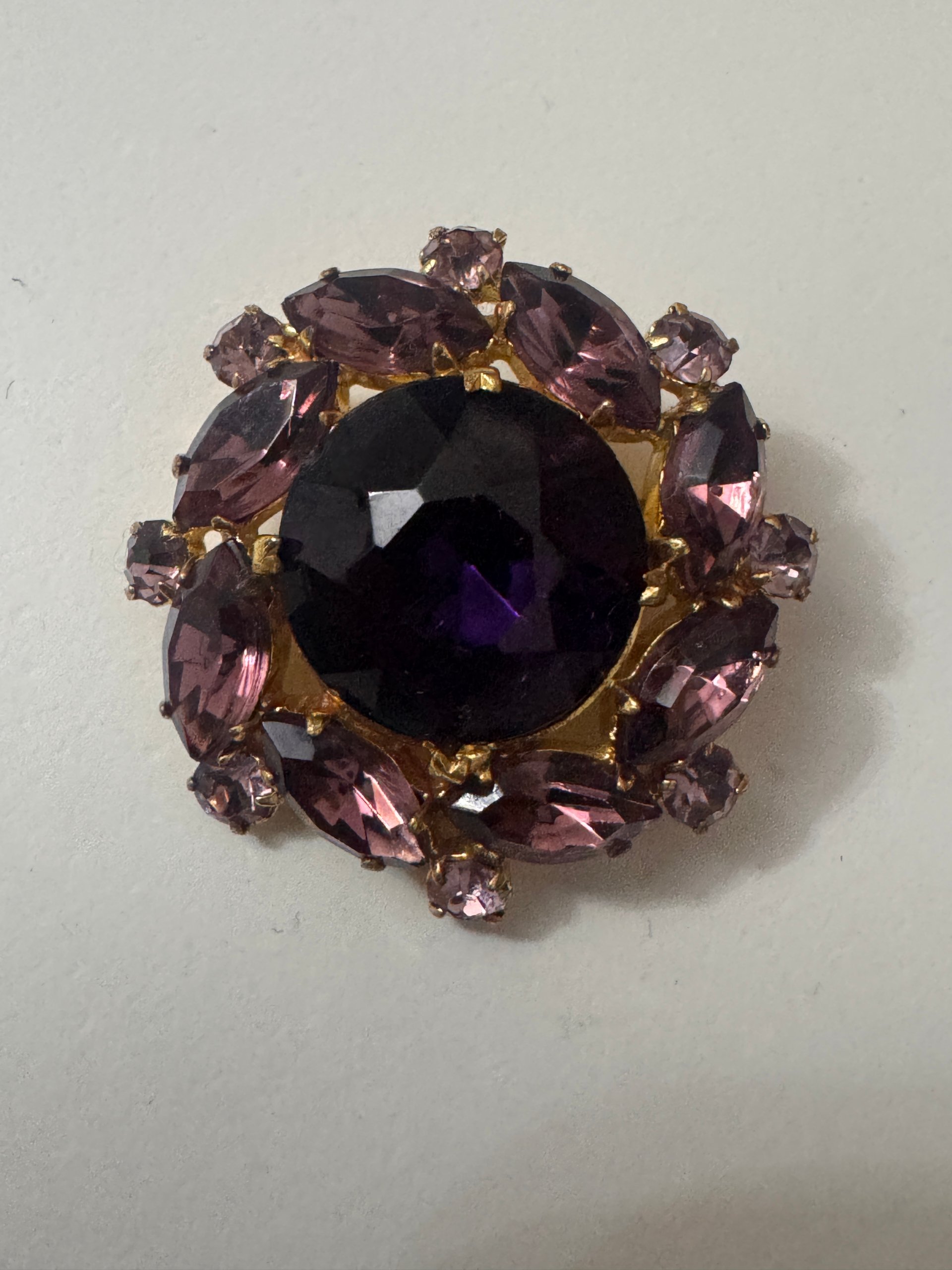Purple & Pink Gemstone Round Brooch Vintage Style Jewel-Ja-7 image 5