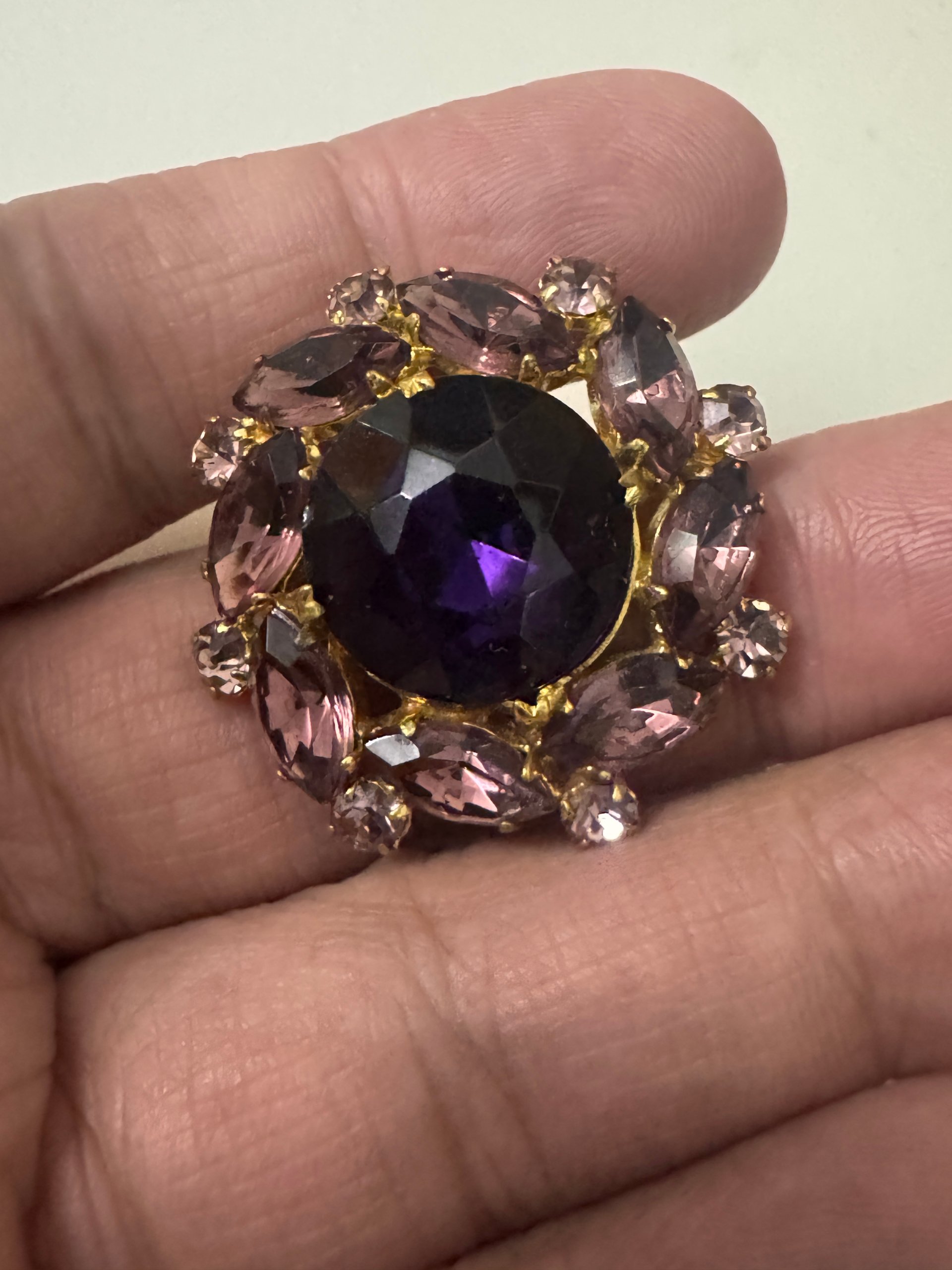 Purple & Pink Gemstone Round Brooch Vintage Style Jewel-Ja-7 image 6