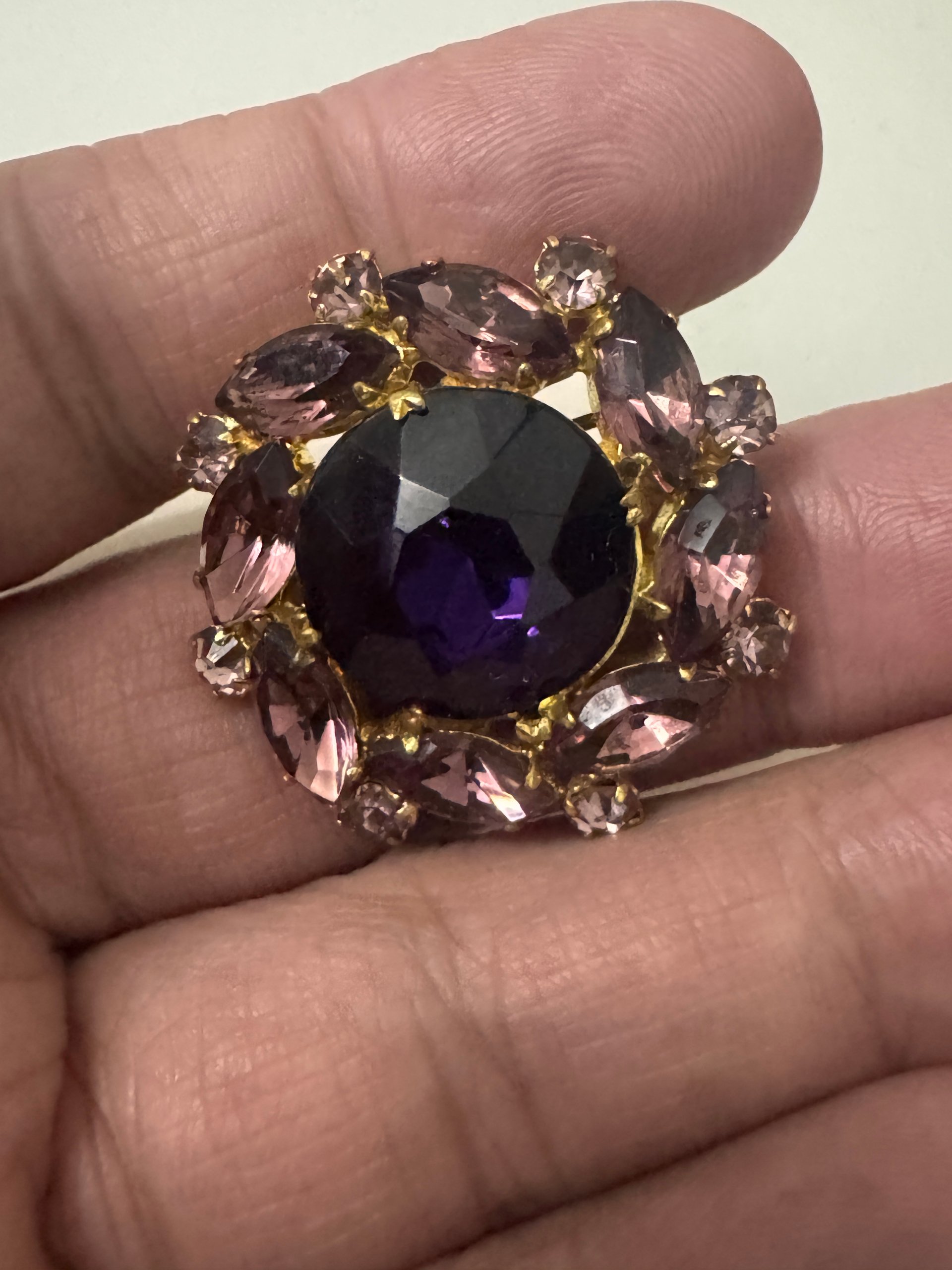 Purple & Pink Gemstone Round Brooch Vintage Style Jewel-Ja-7 image 7