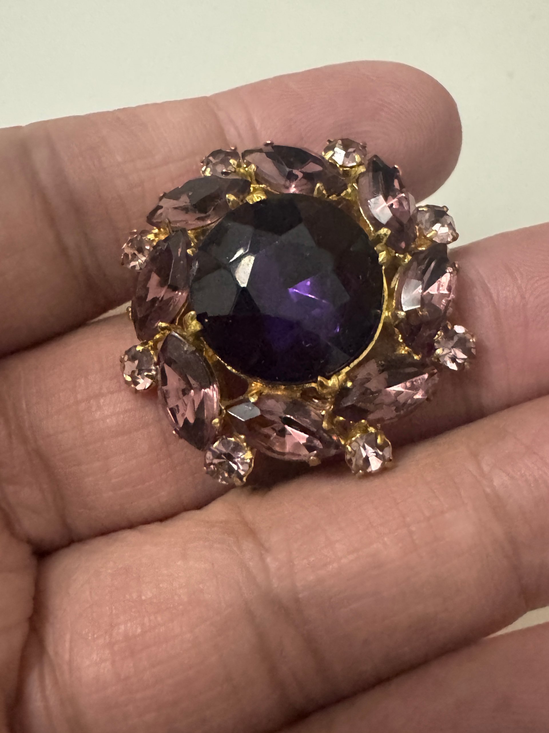 Purple & Pink Gemstone Round Brooch Vintage Style Jewel-Ja-7 image 8