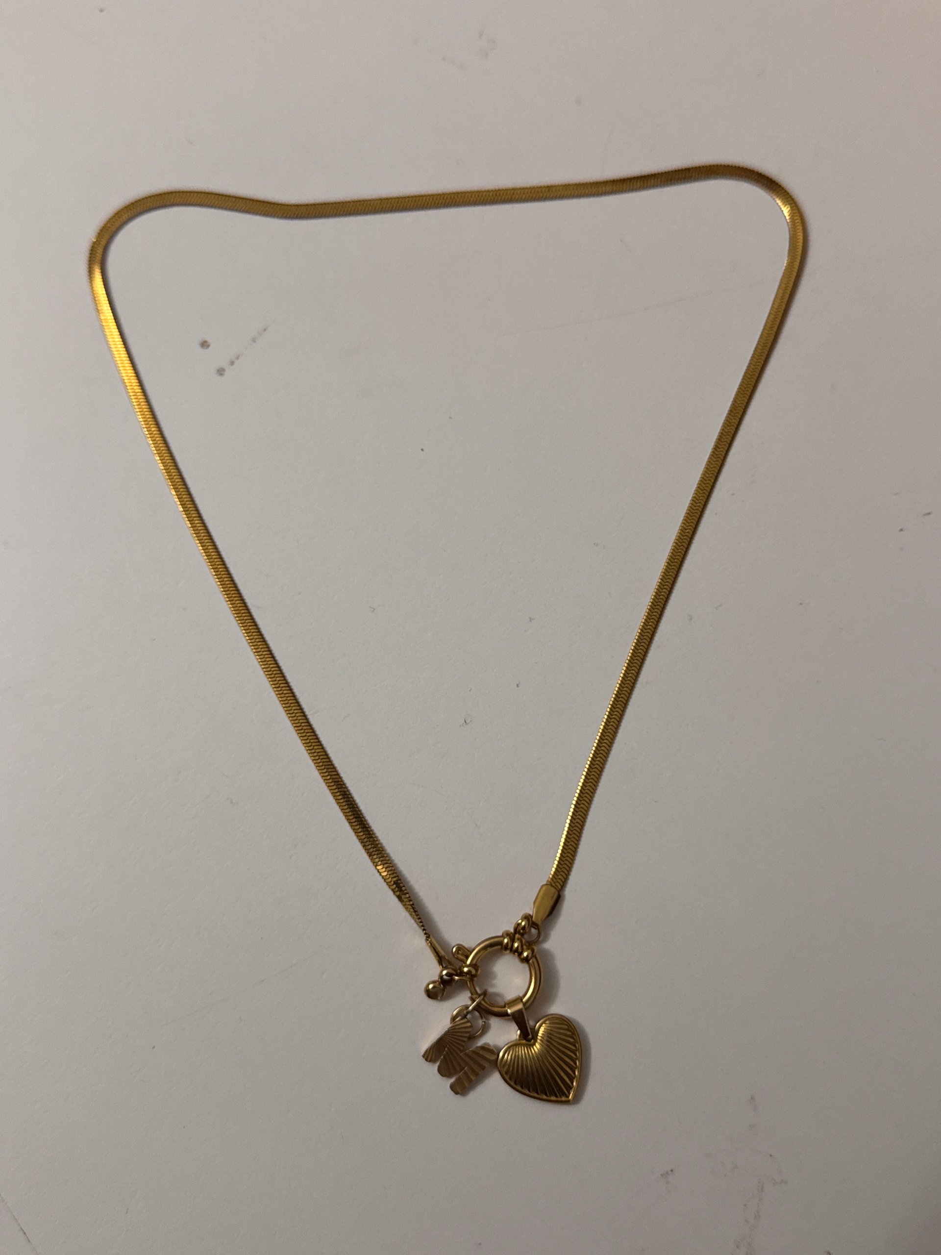 Gold Tone Heart Charm Pendant Necklace Unisex Jewel-Ja-7