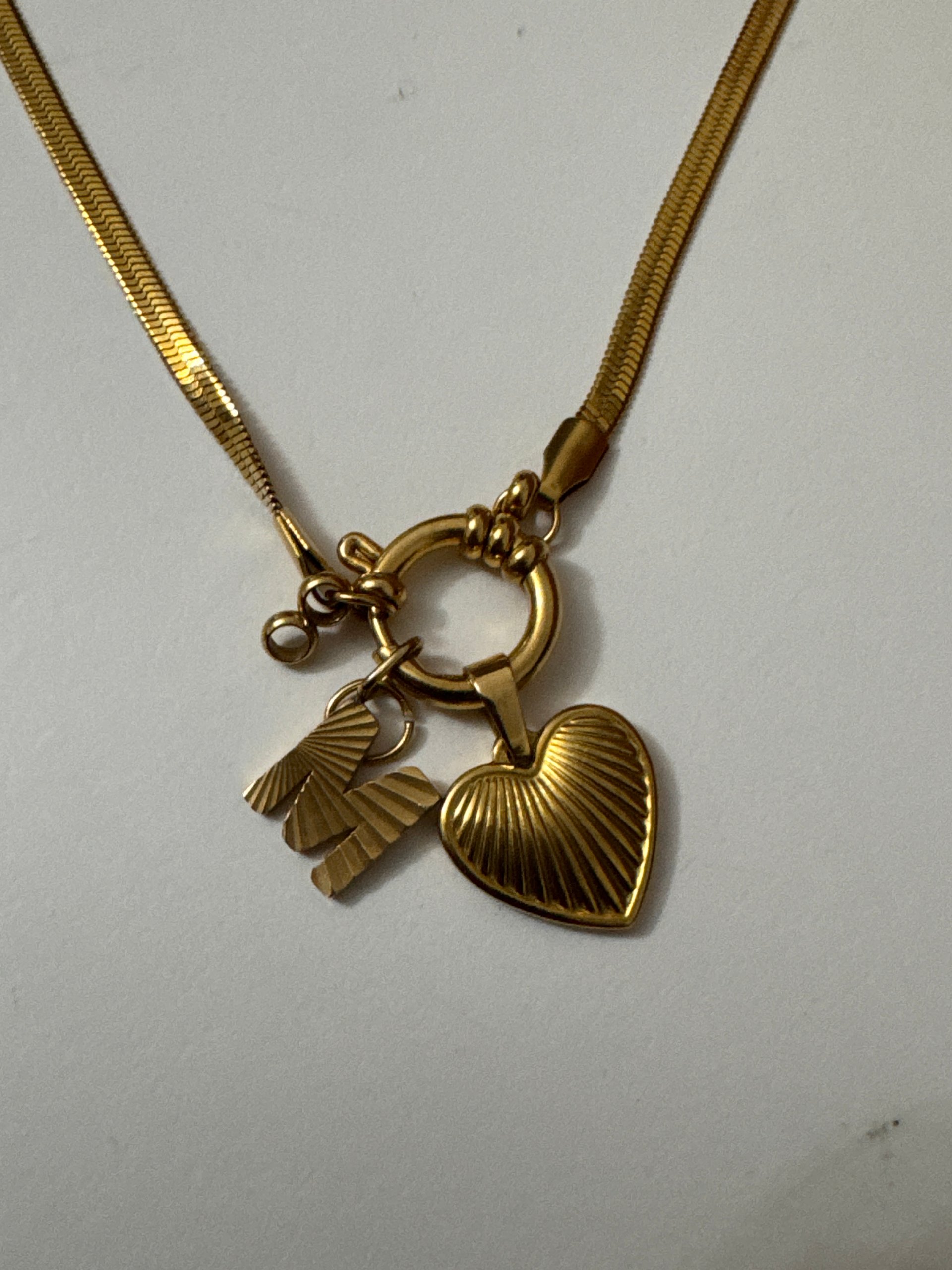 Gold Tone Heart Charm Pendant Necklace Unisex Jewel-Ja-7 image 3