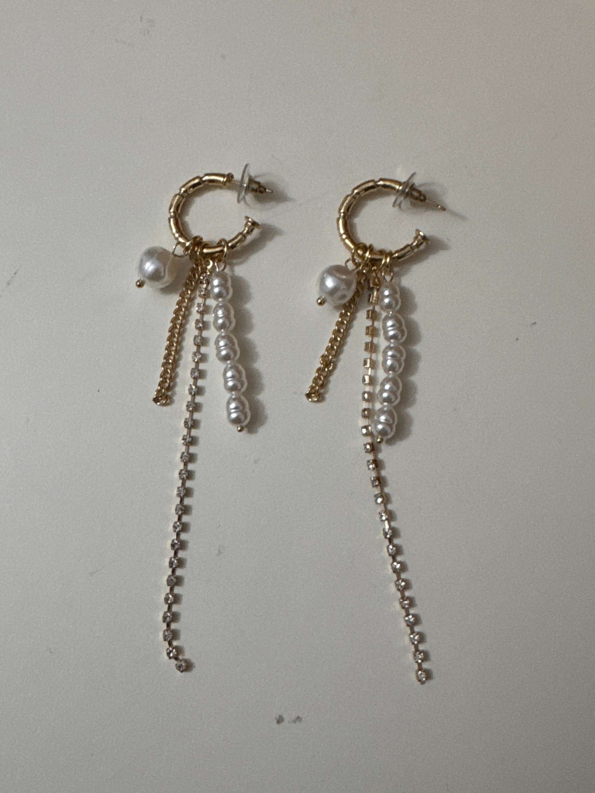 Pearl & Gold Chain Hoop Earrings Women's Dangling Charm Jewel-Ja-7