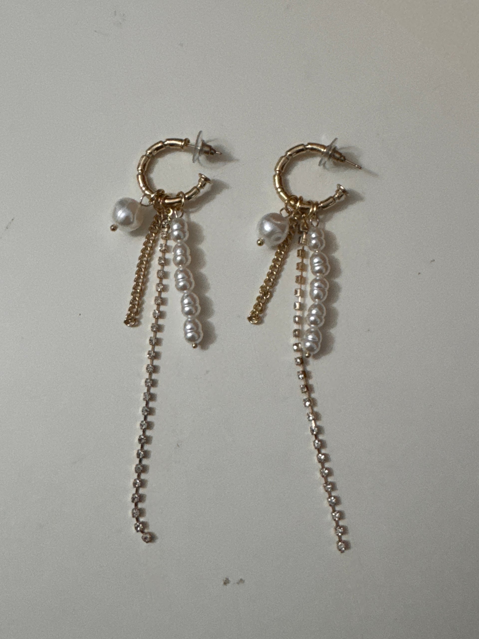 Pearl & Gold Chain Hoop Earrings Women's Dangling Charm Jewel-Ja-7 image 2