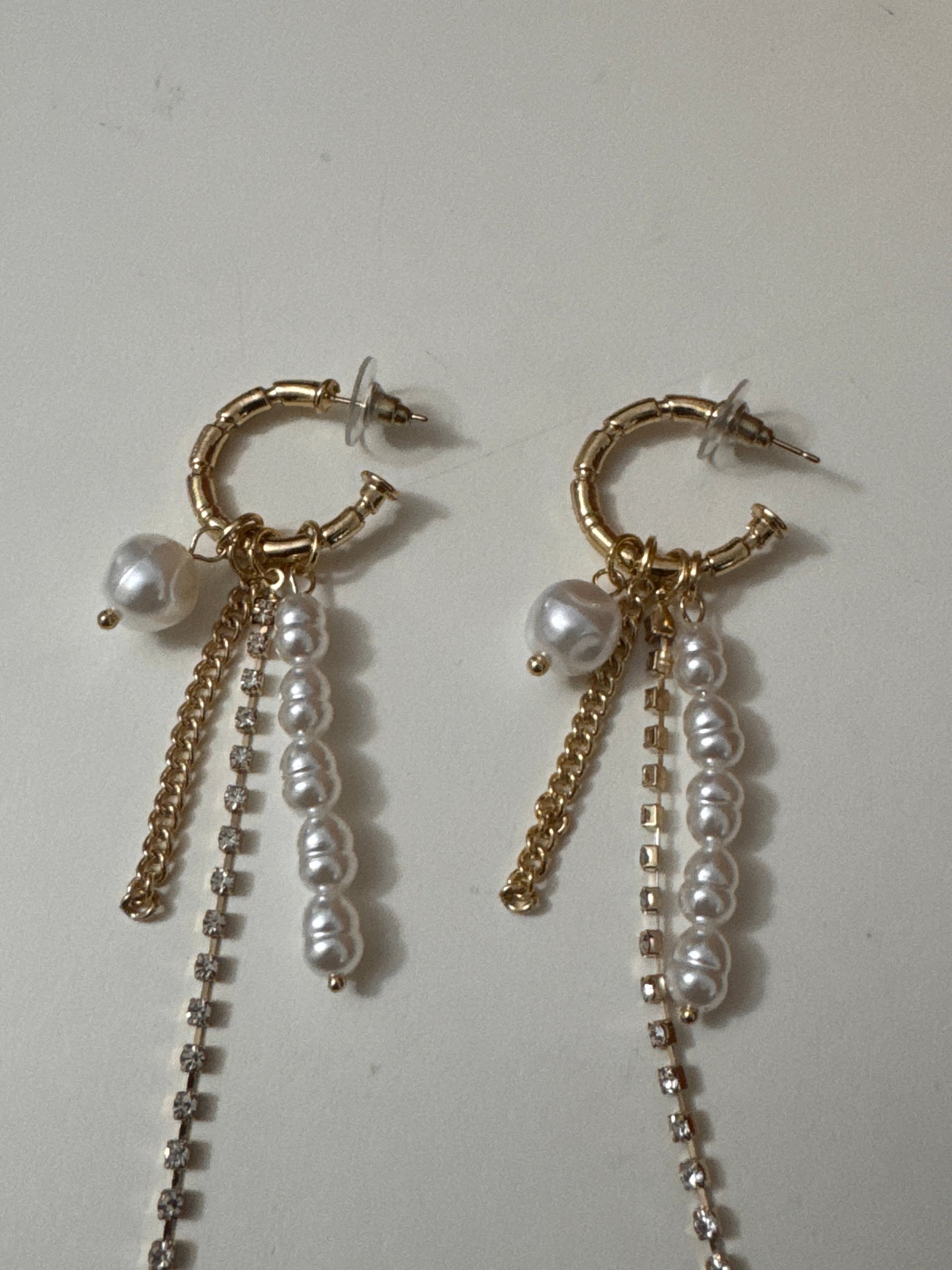 Pearl & Gold Chain Hoop Earrings Women's Dangling Charm Jewel-Ja-7 image 3