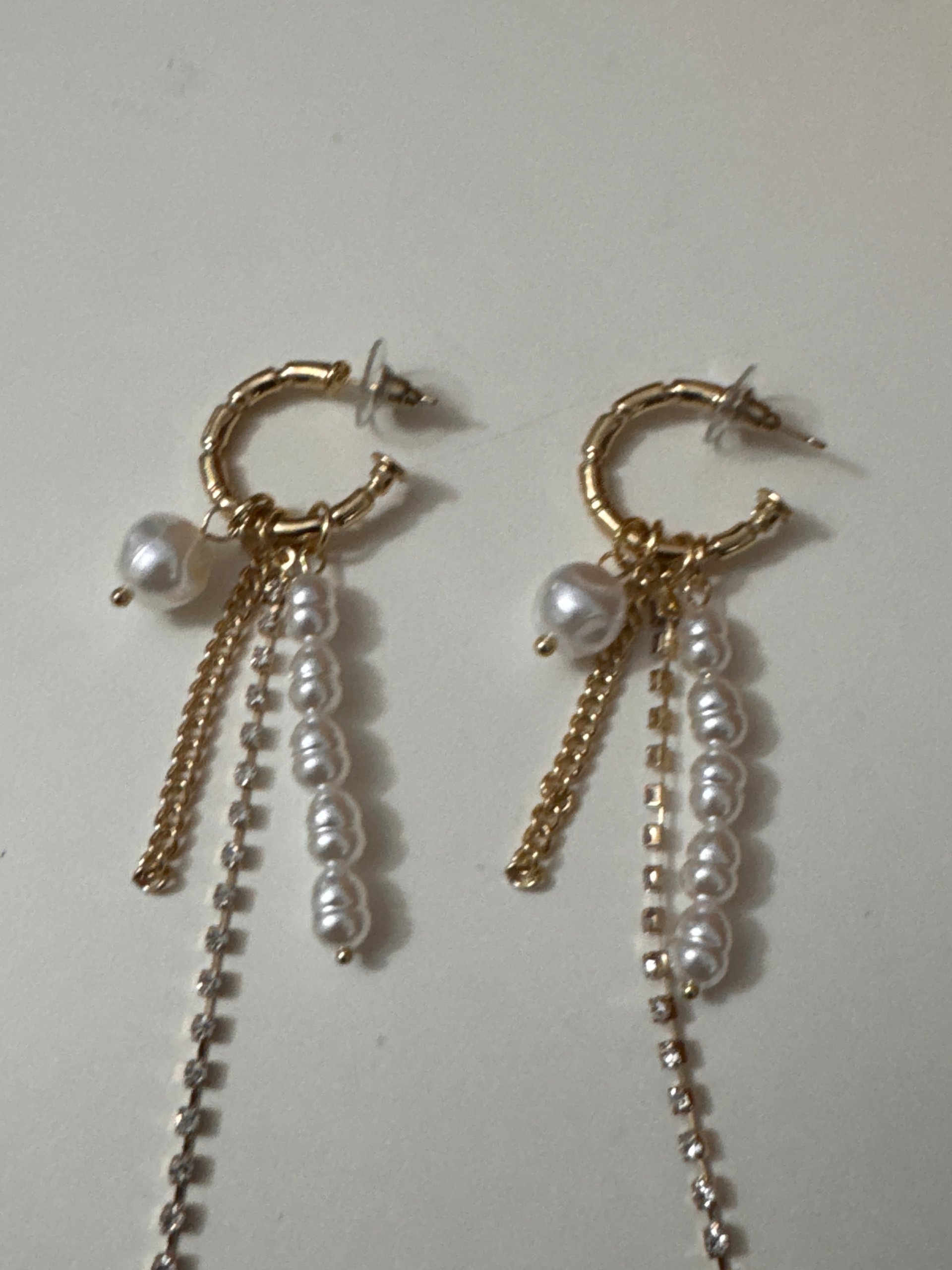 Pearl & Gold Chain Hoop Earrings Women's Dangling Charm Jewel-Ja-7 image 4