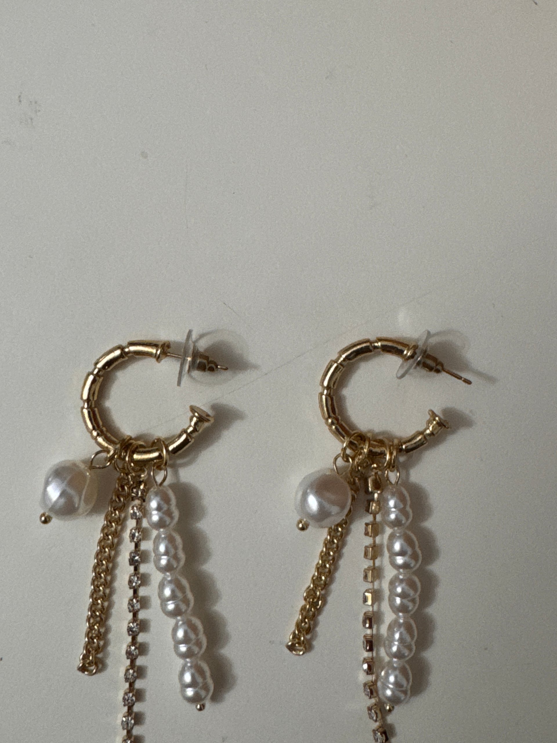 Pearl & Gold Chain Hoop Earrings Women's Dangling Charm Jewel-Ja-7 image 5