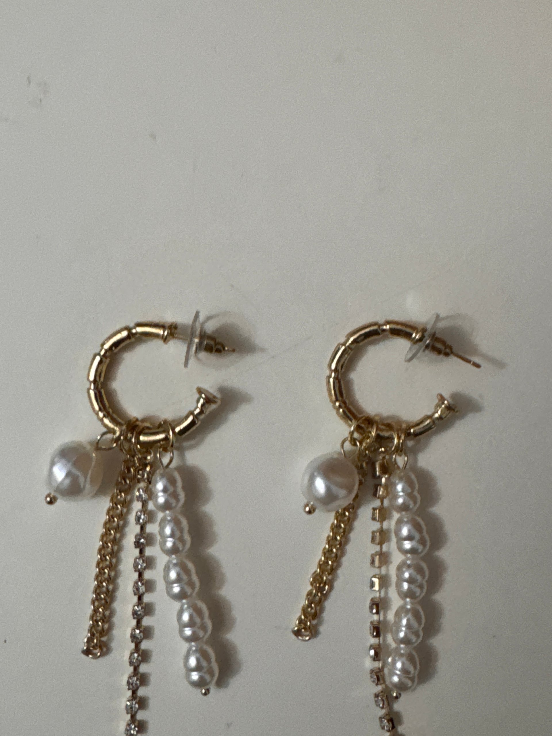 Pearl & Gold Chain Hoop Earrings Women's Dangling Charm Jewel-Ja-7 image 6