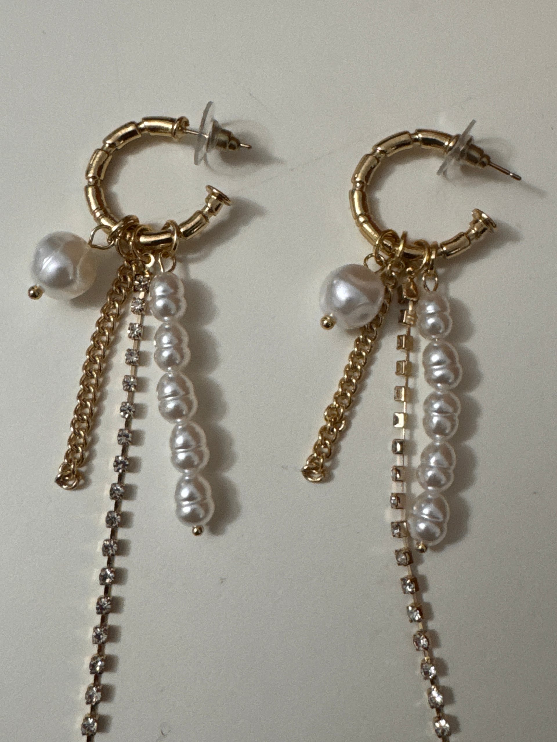 Pearl & Gold Chain Hoop Earrings Women's Dangling Charm Jewel-Ja-7 image 8