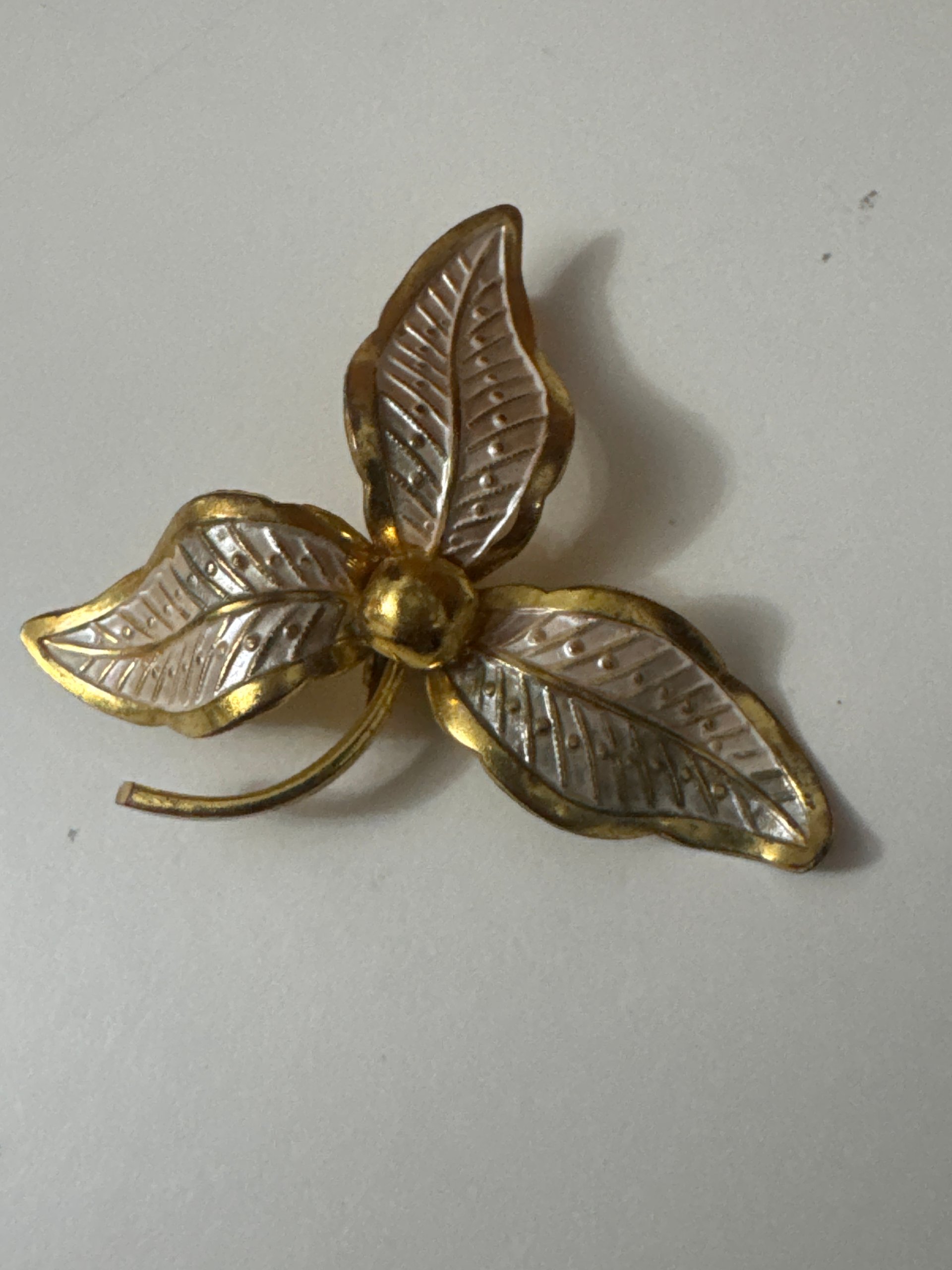 Vintage Gold Tone & White Leaf Brooch Pin Jewel-Ja-7 image 3