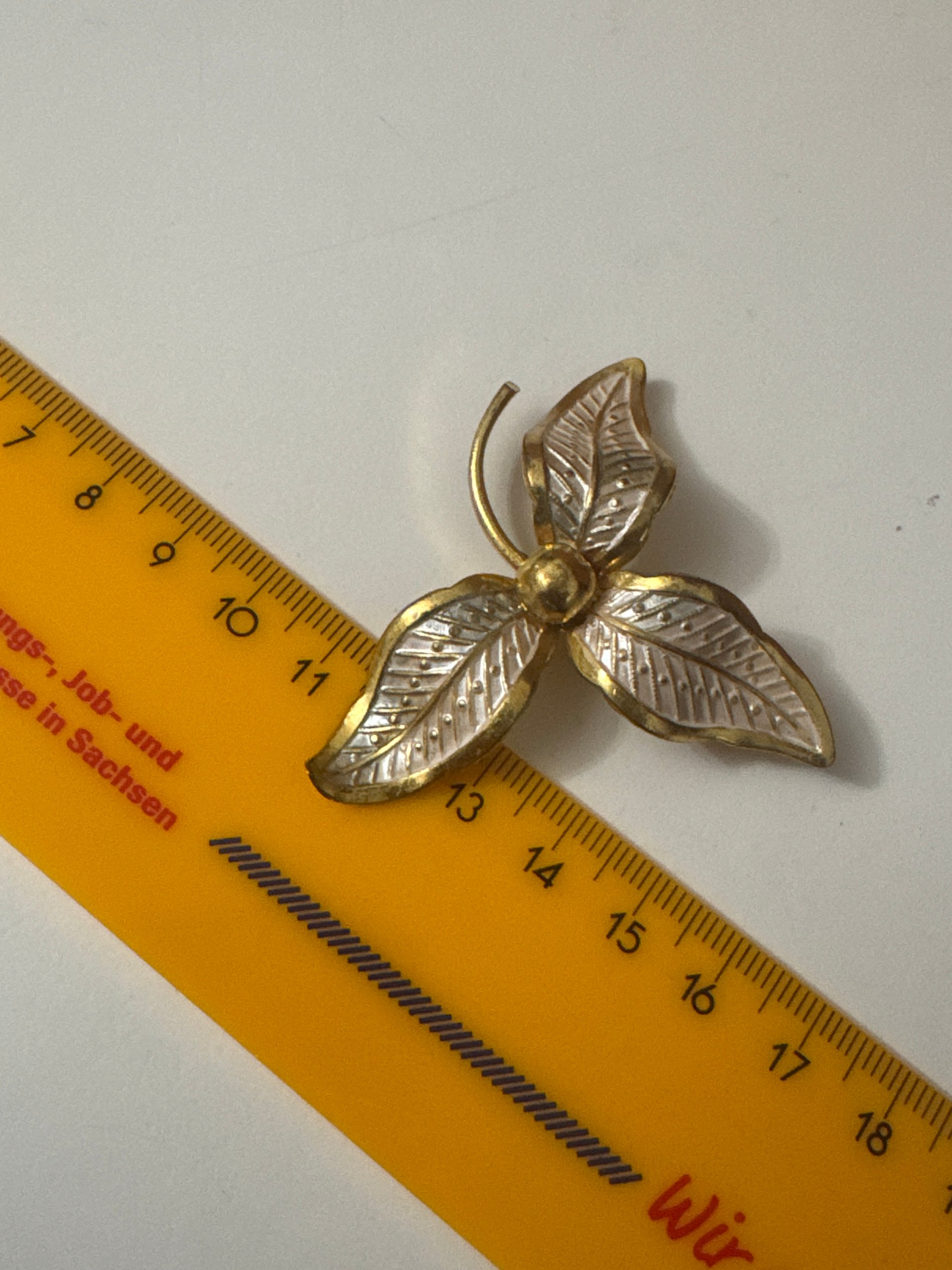 Vintage Gold Tone & White Leaf Brooch Pin Jewel-Ja-7 image 9