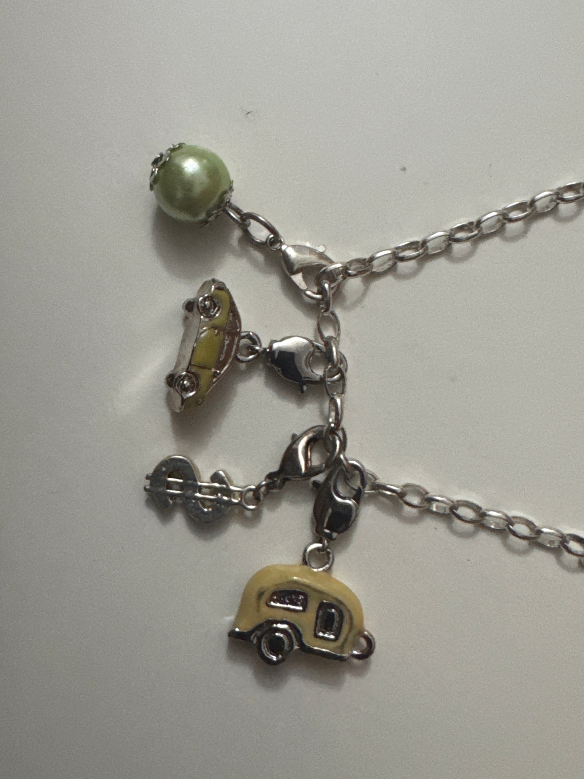 Silver-tone Charm Bracelet Yellow Car Green Pearl Unisex Jewel-Ja-7 image 8