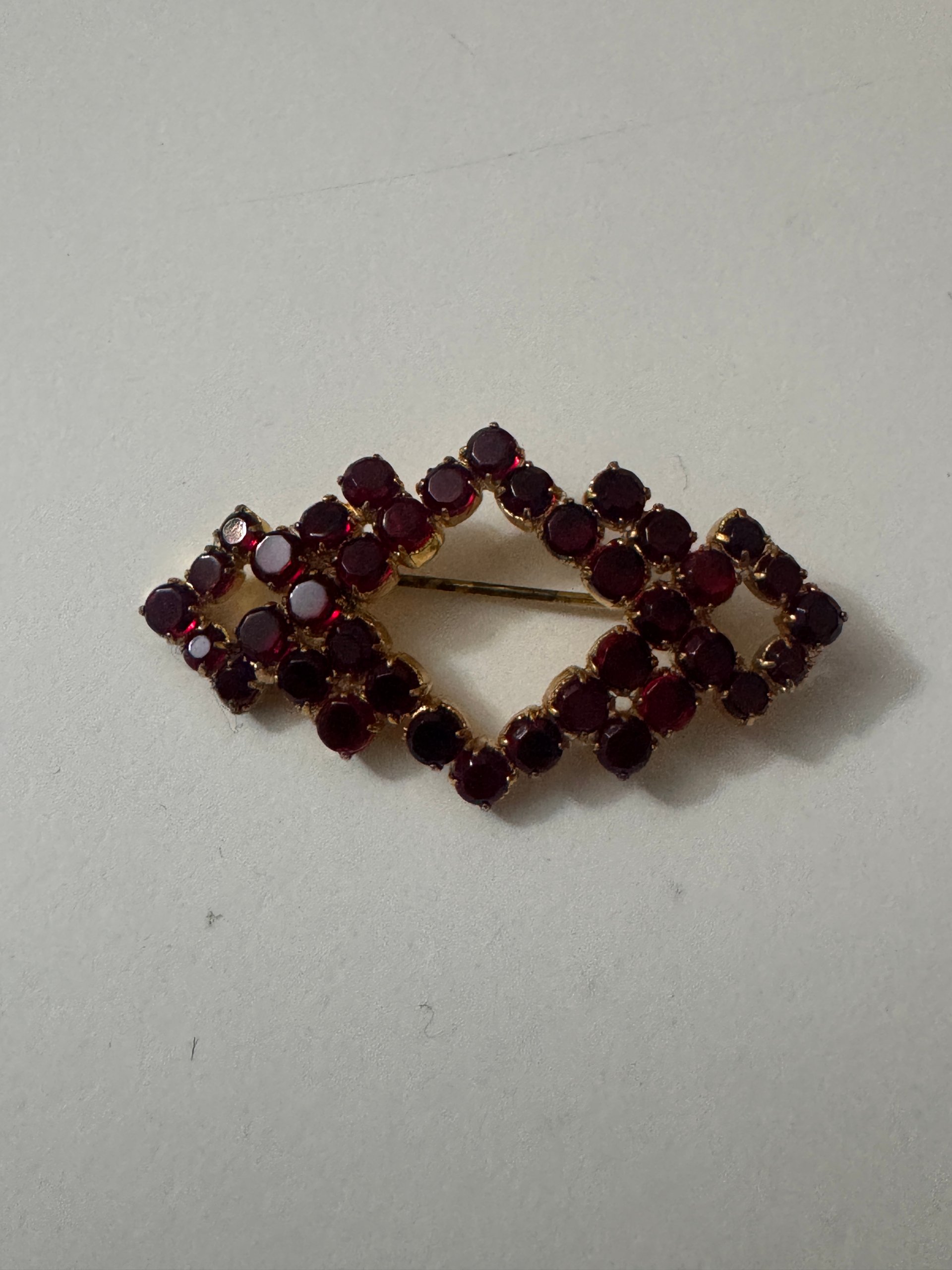 Vintage Gold Tone Red Rhinestone Brooch Jewel-Ja-7 image 2
