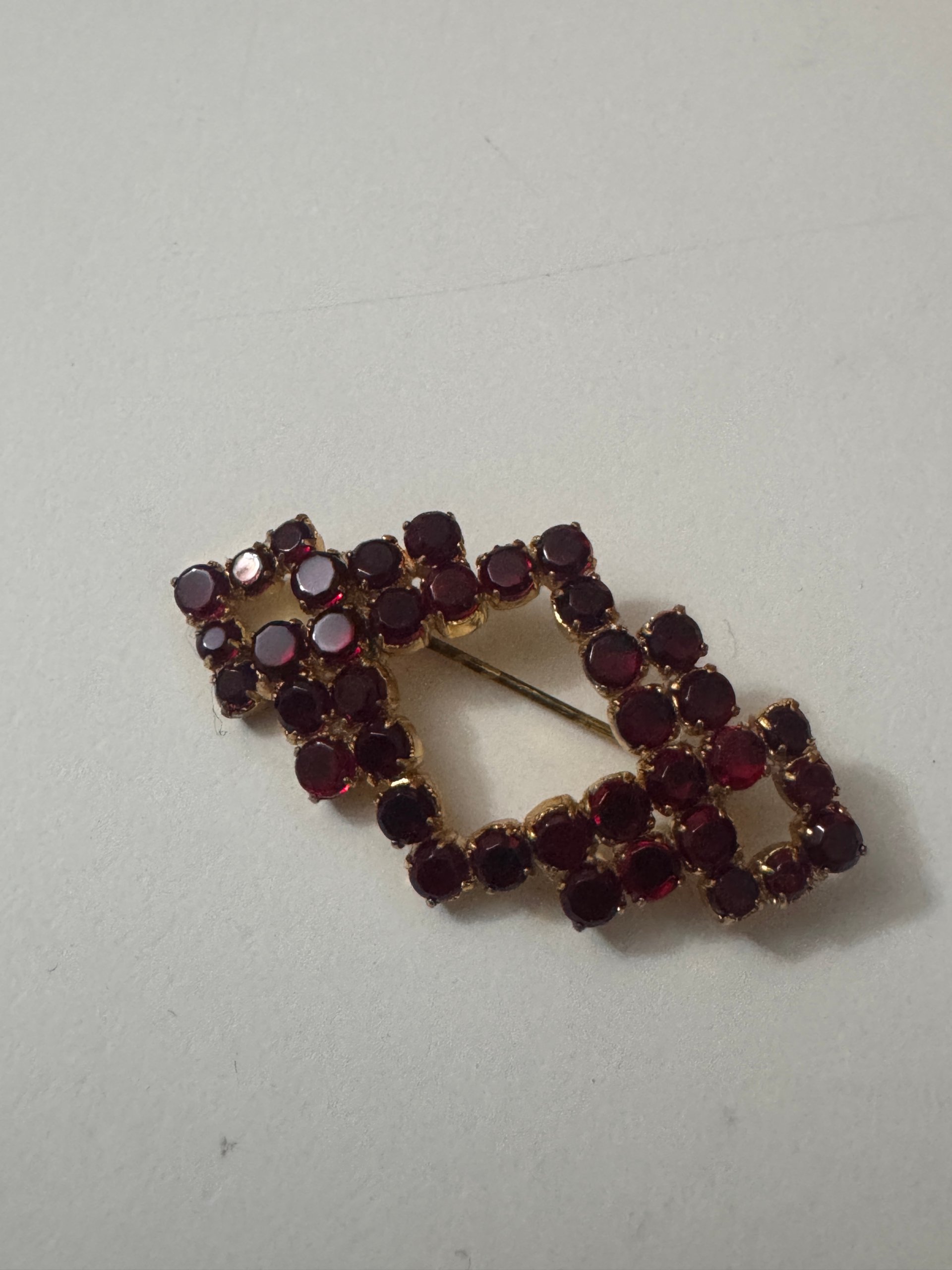 Vintage Gold Tone Red Rhinestone Brooch Jewel-Ja-7 image 5