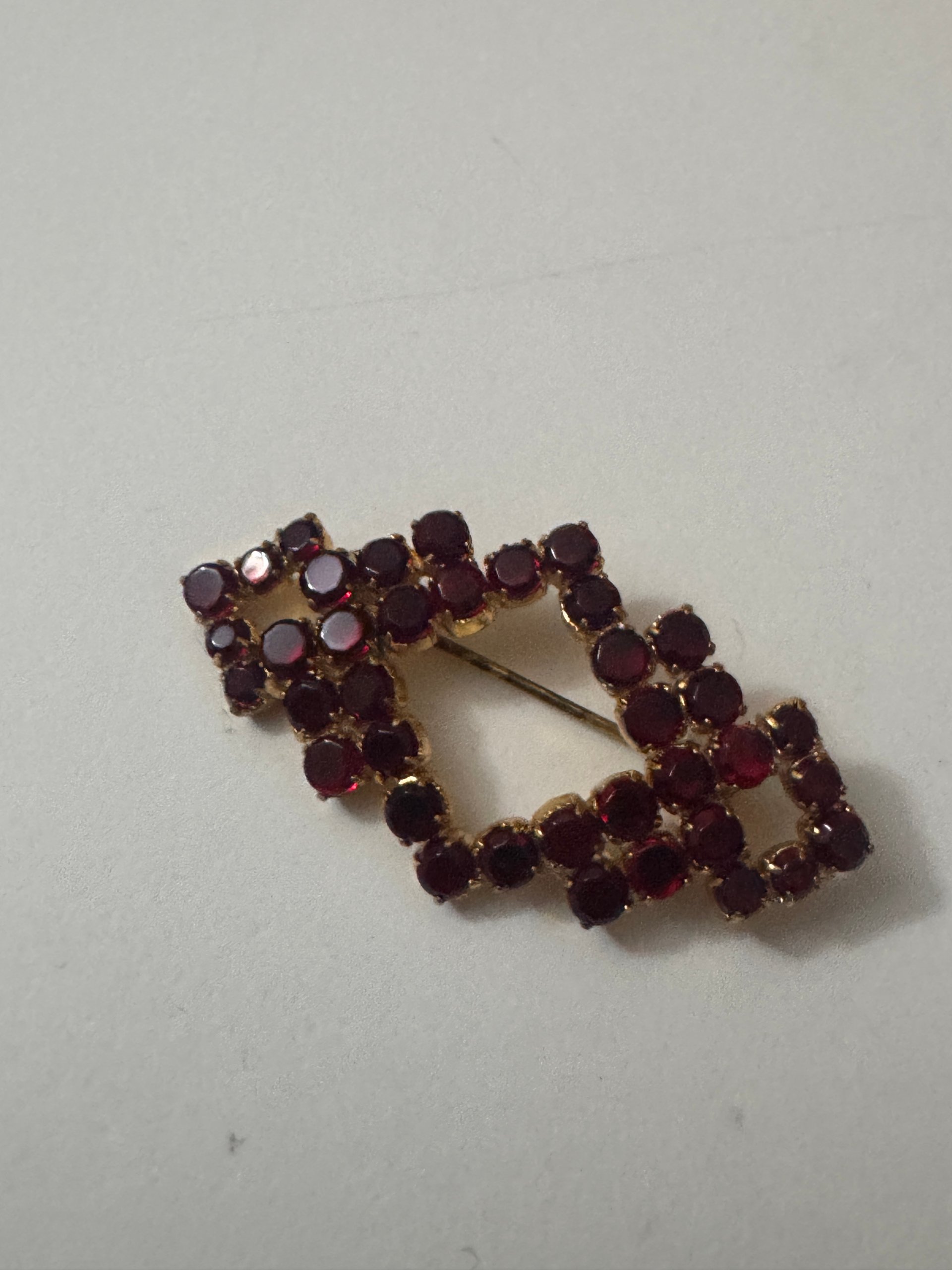Vintage Gold Tone Red Rhinestone Brooch Jewel-Ja-7 image 6
